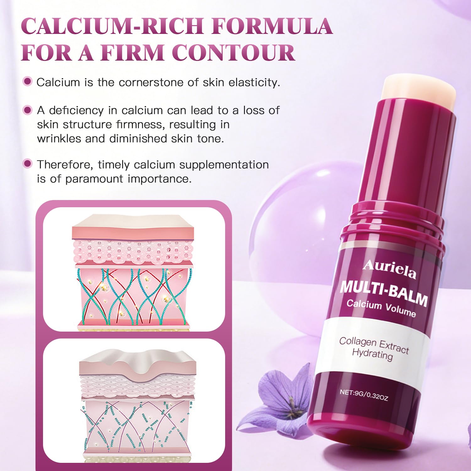 Auriela Calcium Volume Multi Balm – Multi-Use Hydrating Stick for Face, Eyes, Lips & Neck