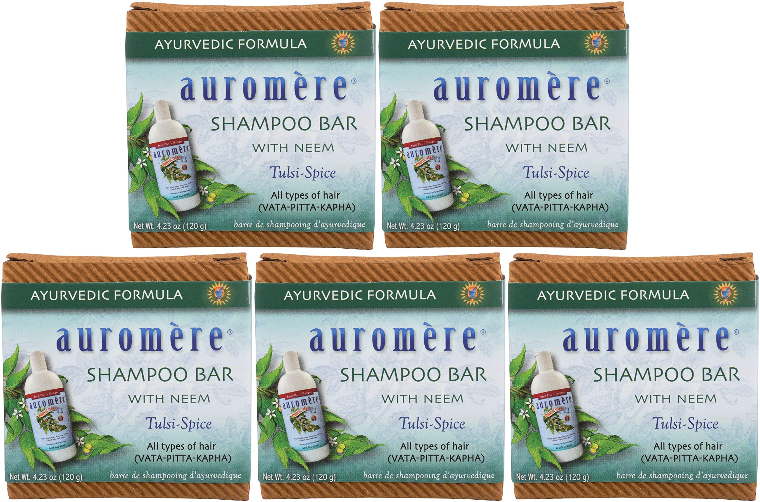Auromere Ayurvedic Shampoo Bar – Eco-Friendly, Handmade, Vegan & Cruelty-Free (4.23 oz) All-in-One Bar – 5 Pack