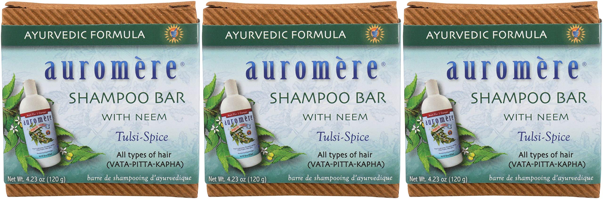 Auromere Ayurvedic Shampoo Bar – Eco-Friendly, Handmade, Vegan & Cruelty-Free (4.23 oz) 3 Pack