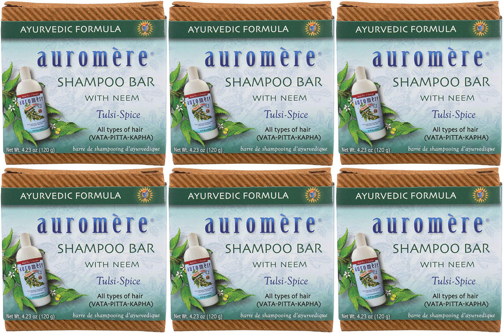 Auromere Ayurvedic Shampoo Bar - Eco-Friendly, Handmade, Vegan, All-In-One (4.23 oz) | 6-Pack