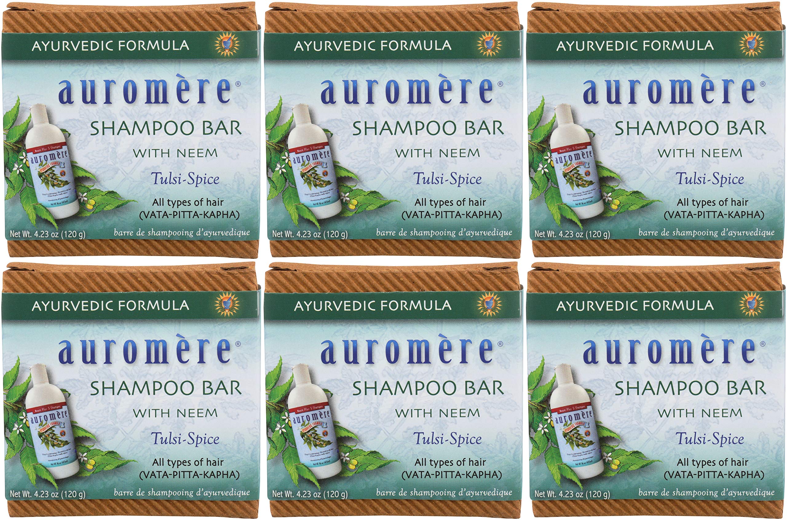Auromere Ayurvedic Shampoo Bar - Eco-Friendly, Handmade, Vegan, All-In-One (4.23 oz) | 6-Pack