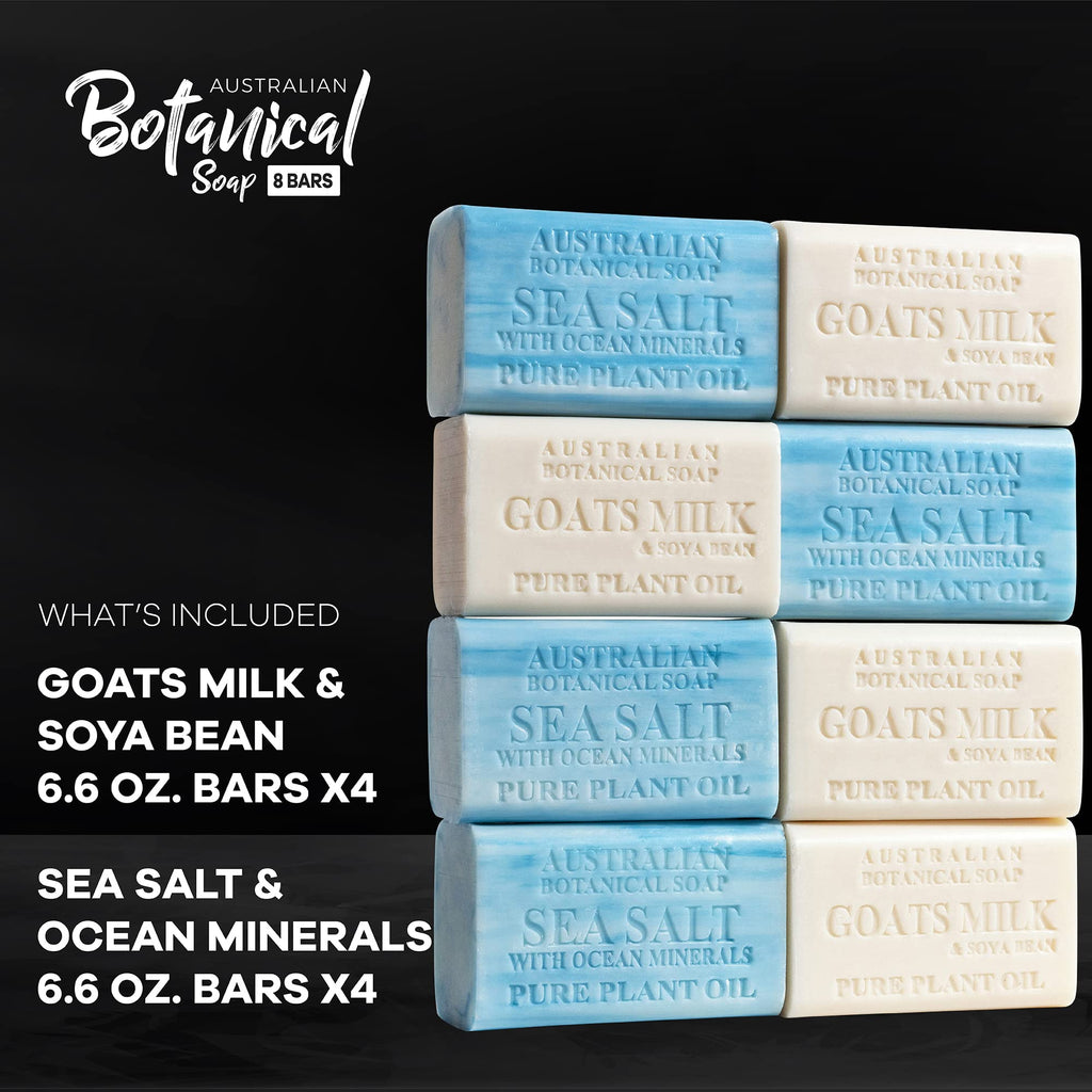 Australian Botanical Men's Soap Bars Duo Pack – Sea Salt & Goats Milk, 8 Bars (6.6 oz each) Gift Set