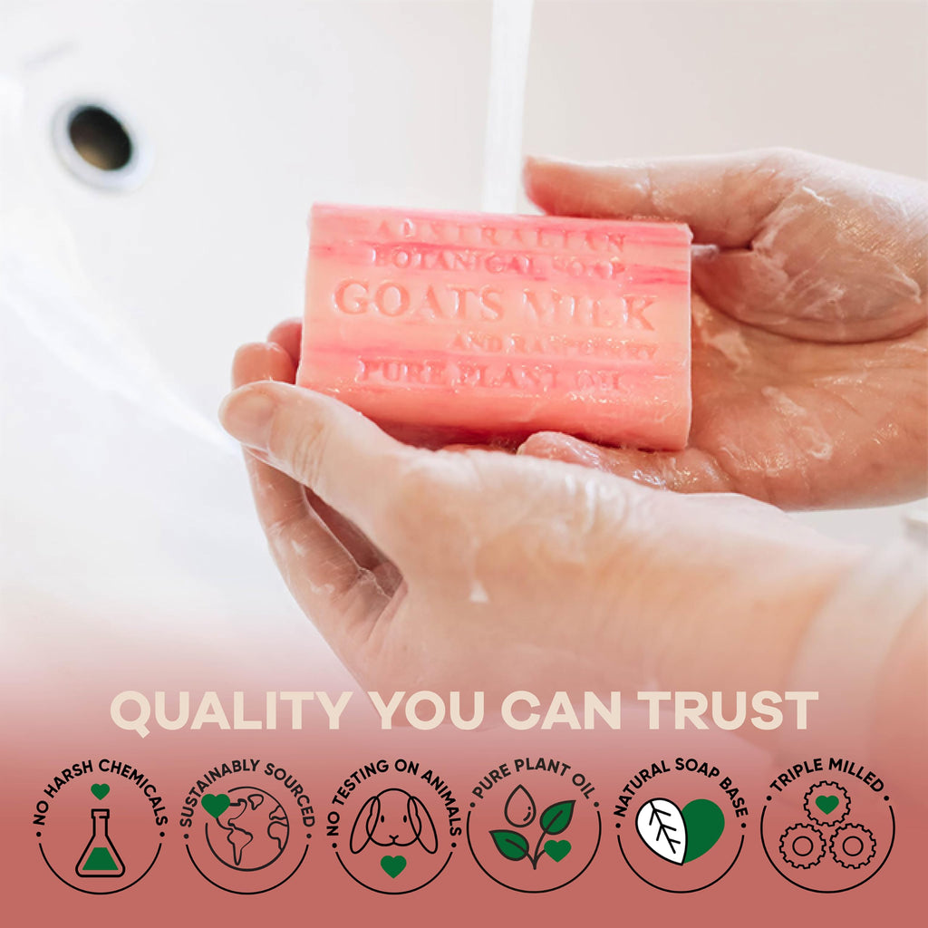 Australian Botanical Milk Soap Bars — 6.8 oz Goat’s Milk, Lemongrass, Melon, Raspberry & Shea Butter (Pack of 8)