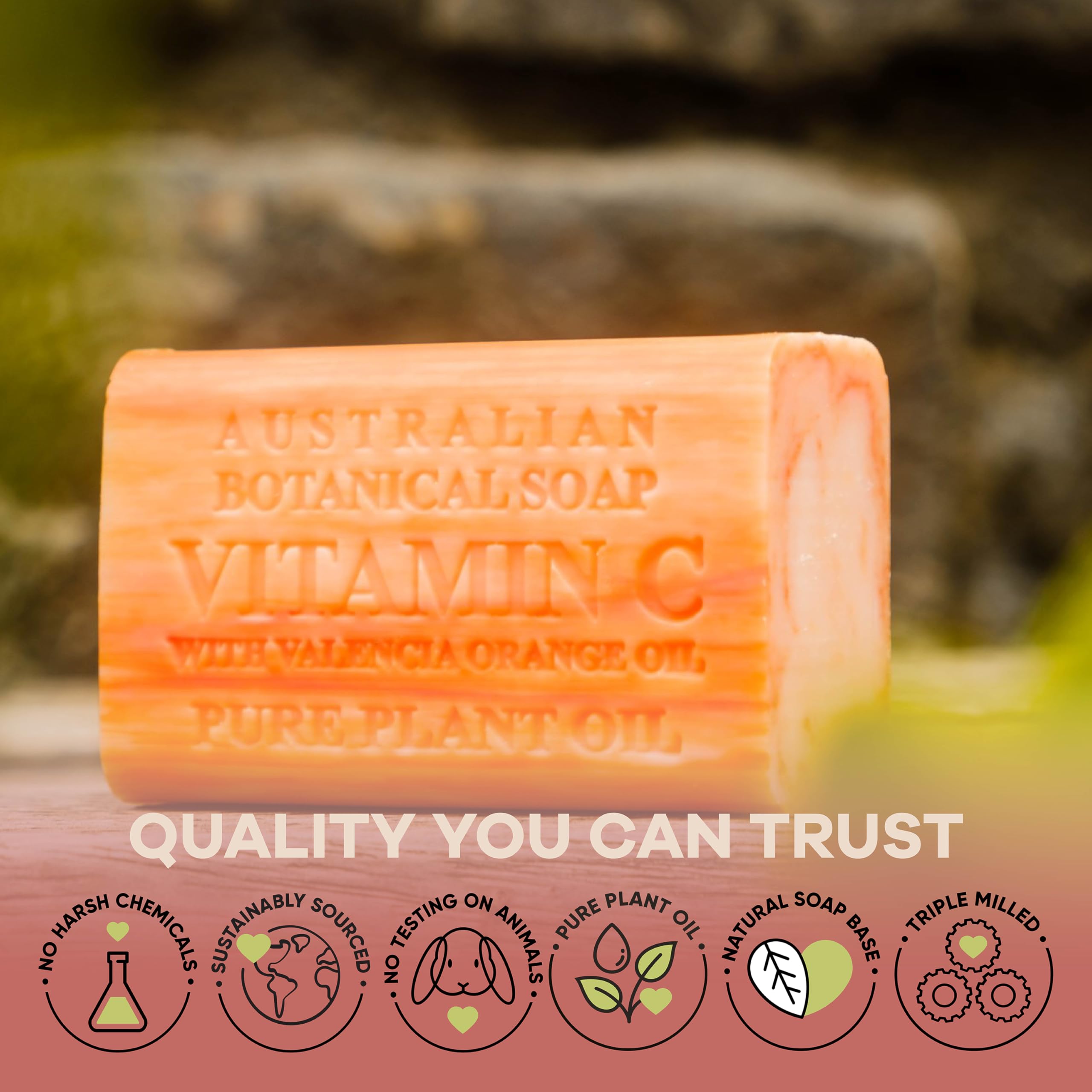 Australian Botanical Soap Valencia Orange Bar — Vitamin C, Triple Milled, 6.6 oz, Pack of 8
