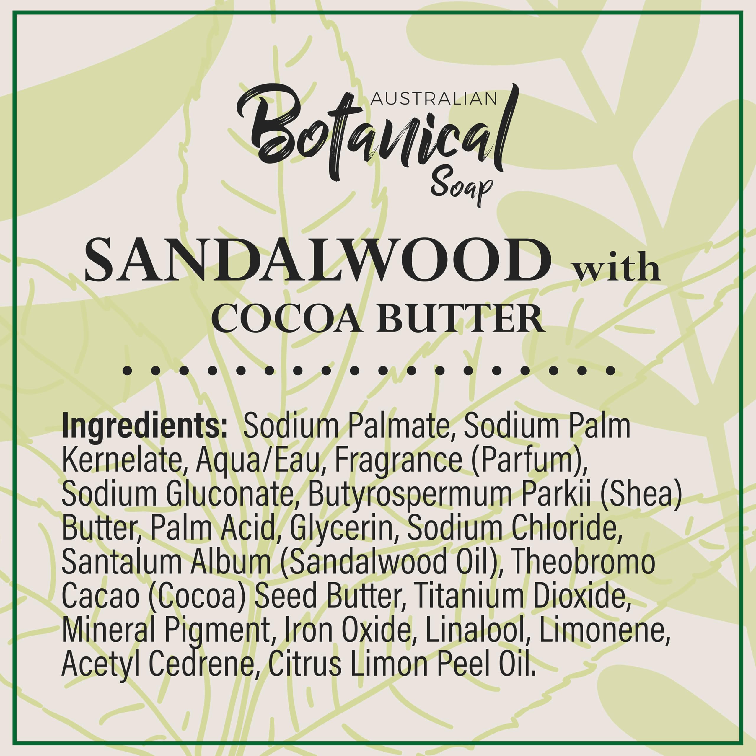 Australian Botanical Soap: Sandalwood & Cocoa Butter Triple-Milled Bars (6.6 oz) Pack of 8