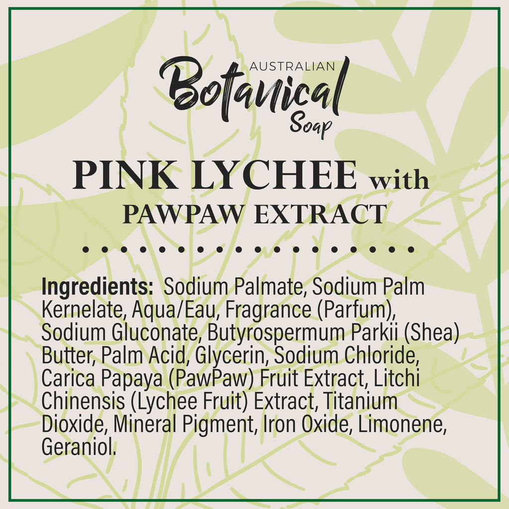Australian Botanical Soap Pink Lychee with Pawpaw Extract, 6.6 oz Triple-Milled Bars – Pack of 8