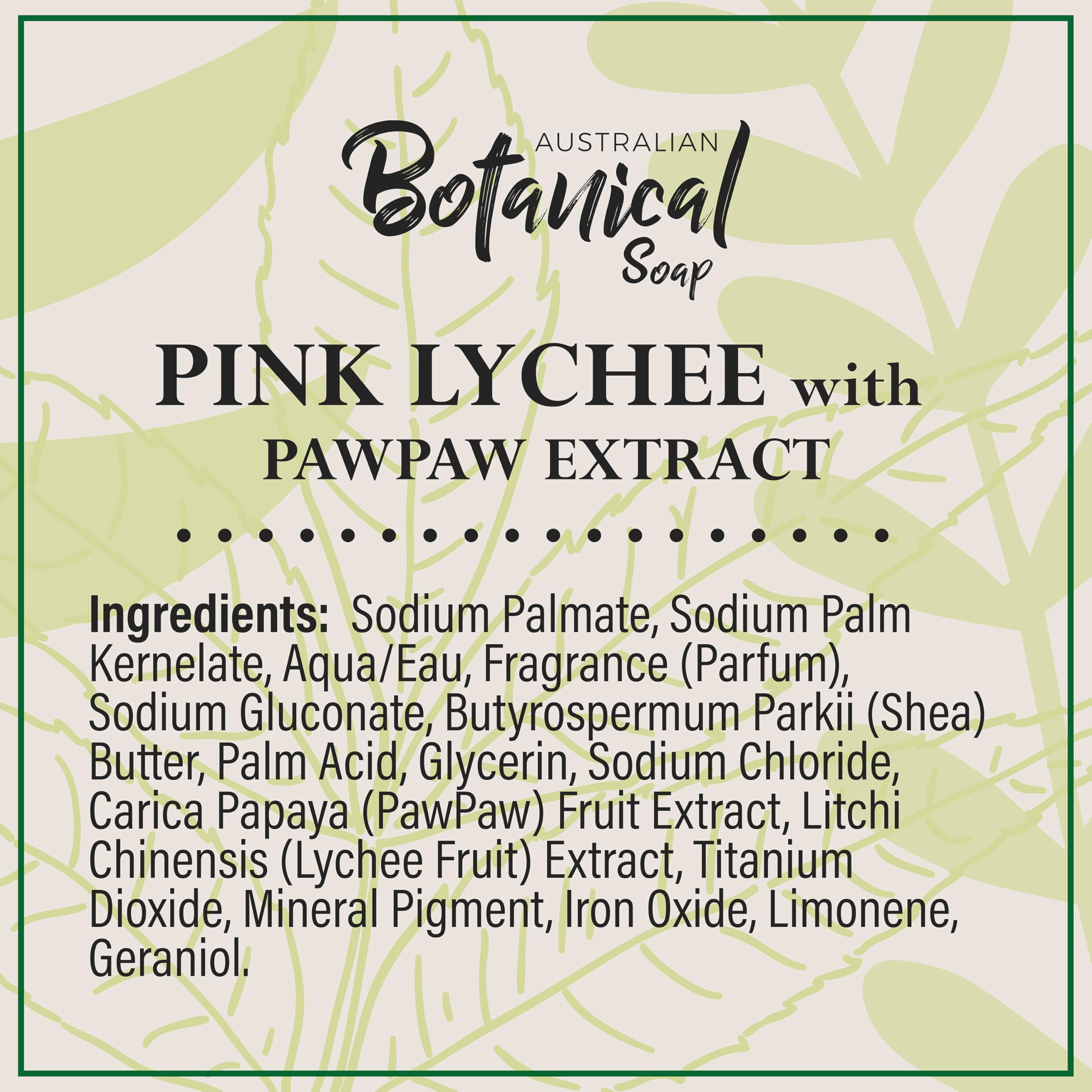 Australian Botanical Soap Pink Lychee with Pawpaw Extract, 6.6 oz Triple-Milled Bars – Pack of 8
