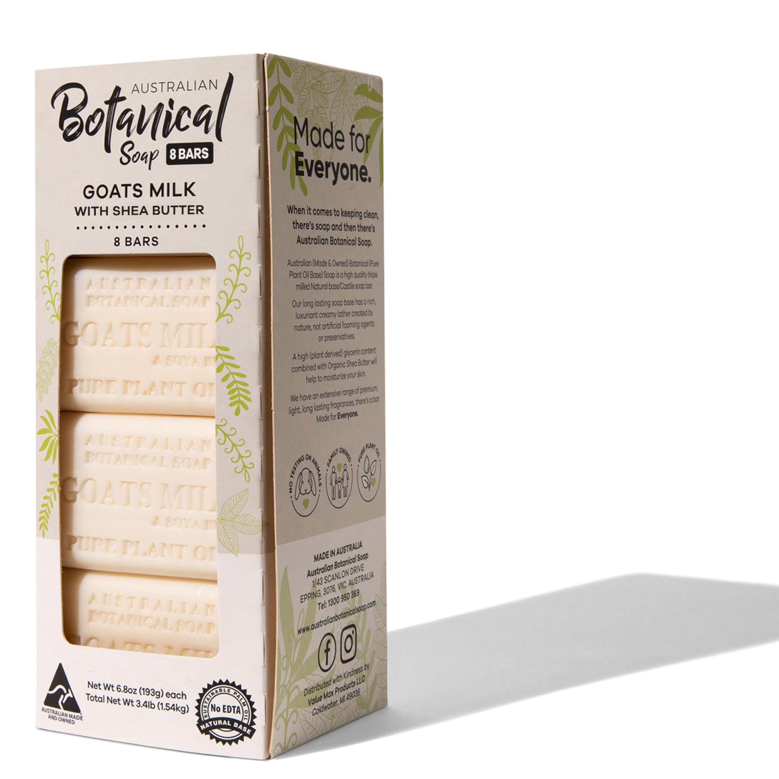Australian Botanical Soap Goat Milk & Shea Butter Bar – 6.6 oz (Pack of 8)