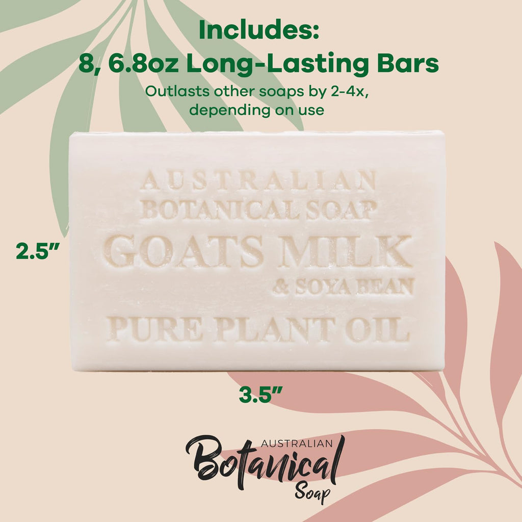 Australian Botanical Soap Goat Milk Soap Bars, 6.6 oz | Pack of 8 with Soya Bean Oil & Organic Shea Butter