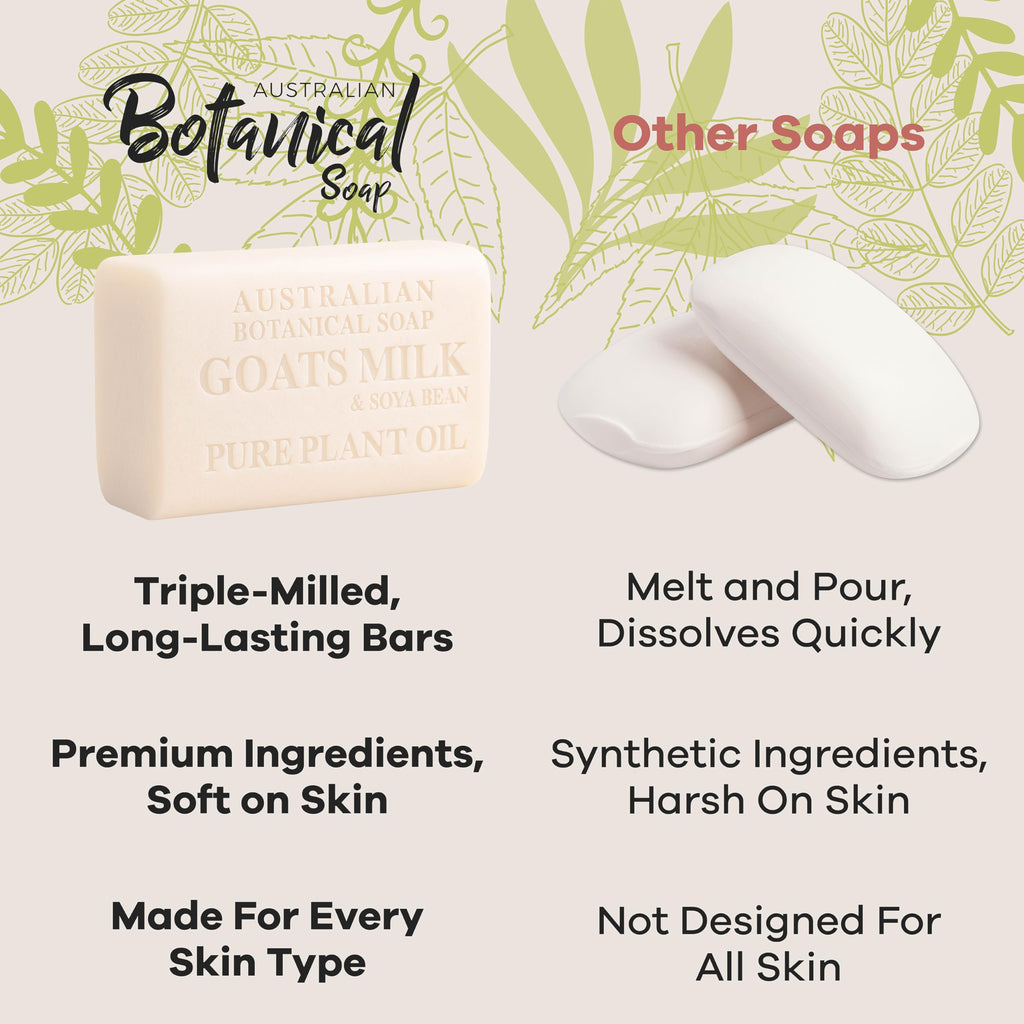 Australian Botanical Soap Goat Milk Soap Bars, 6.6 oz | Pack of 8 with Soya Bean Oil & Organic Shea Butter