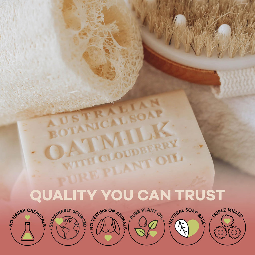Australian Botanical Soap Oat Milk with Cloudberry – 6.6 oz Triple-Milled Bars, Pack of 8
