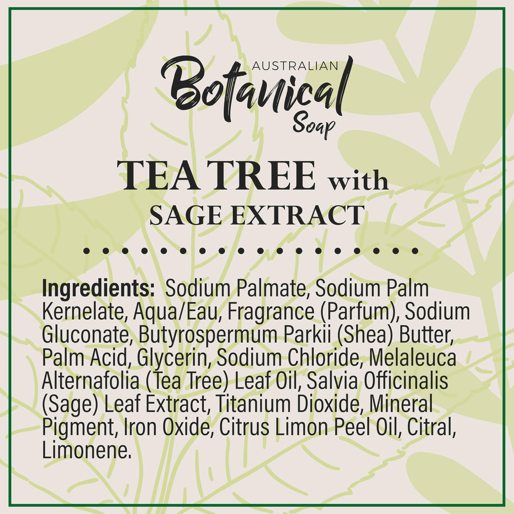 Australian Botanical Soap Tea Tree with Sage Extract – 6.6 oz Triple-Milled Bar, Pack of 8