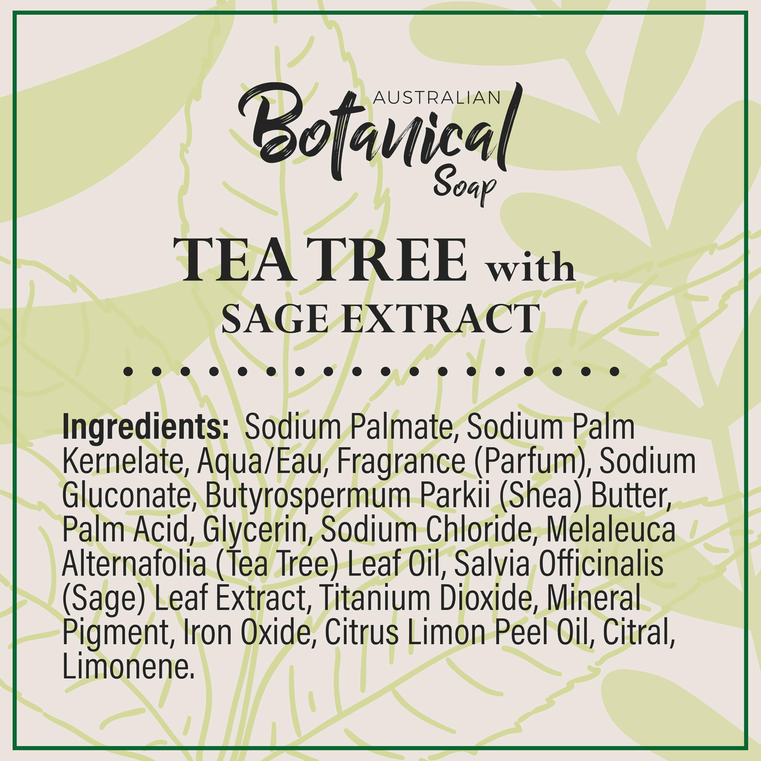 Australian Botanical Soap Tea Tree with Sage Extract – 6.6 oz Triple-Milled Bar, Pack of 8