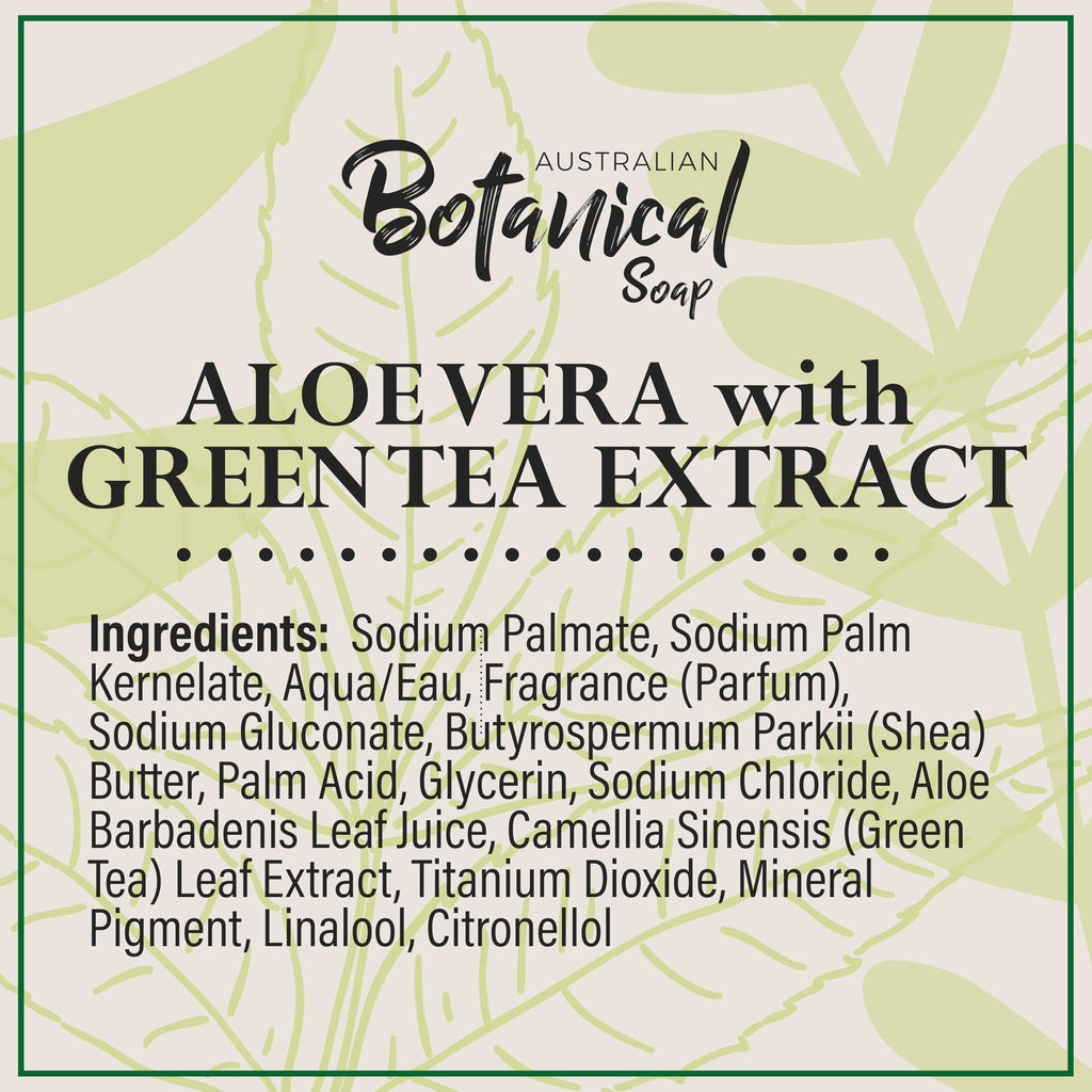 Australian Botanical Soap – Aloe Vera & Green Tea, 6.6 oz Triple Milled Bars (Pack of 8) | Enriched with Organic Shea Butter