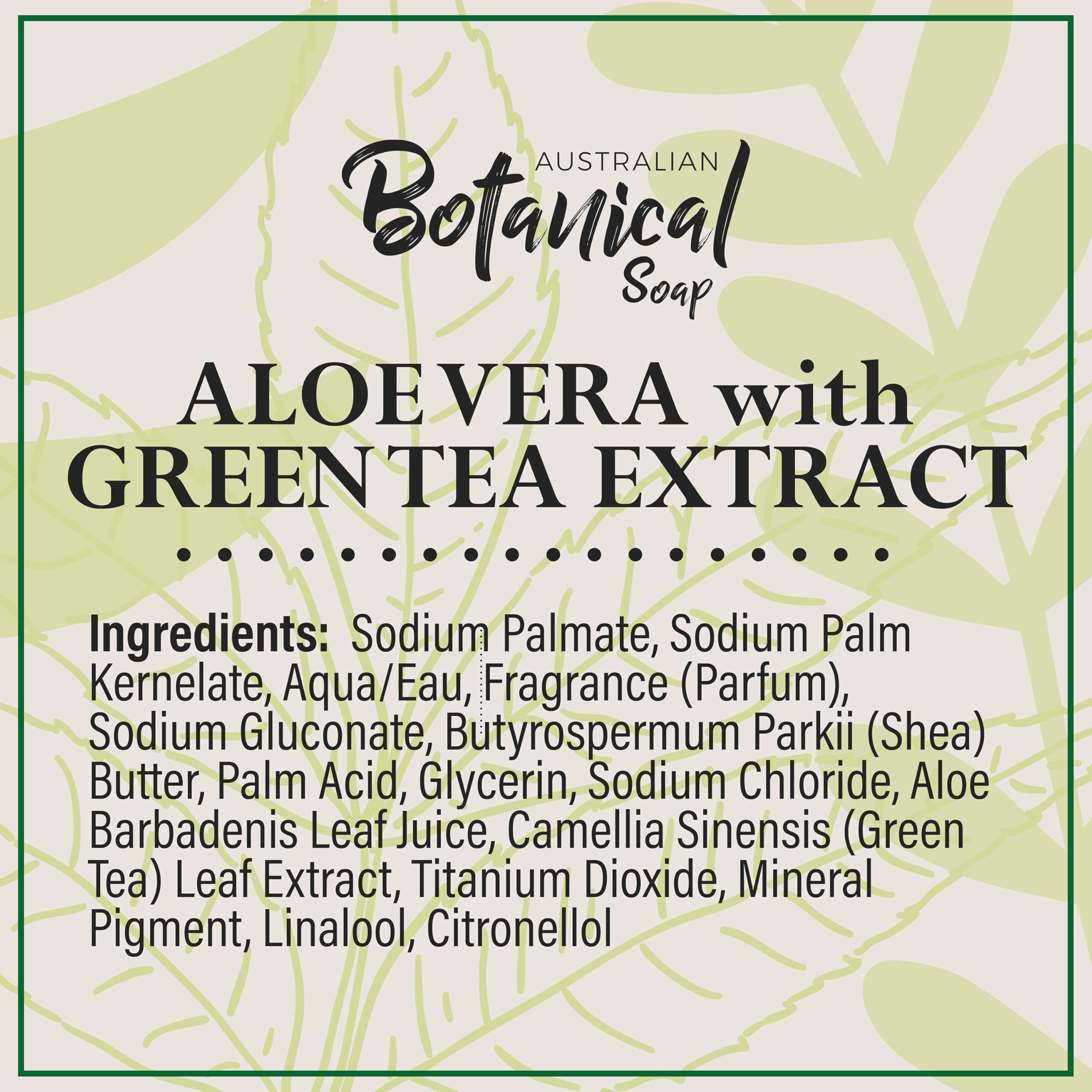 Australian Botanical Soap – Aloe Vera & Green Tea, 6.6 oz Triple Milled Bars (Pack of 8) | Enriched with Organic Shea Butter