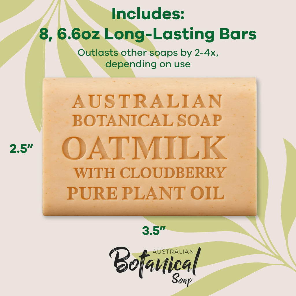 Australian Botanical Soap Oat Milk with Cloudberry – 6.6 oz Triple-Milled Bars, Pack of 8