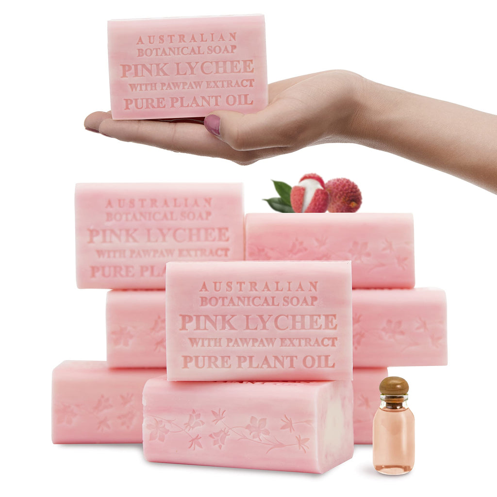 Australian Botanical Soap Pink Lychee with Pawpaw Extract, 6.6 oz Triple-Milled Bars – Pack of 8