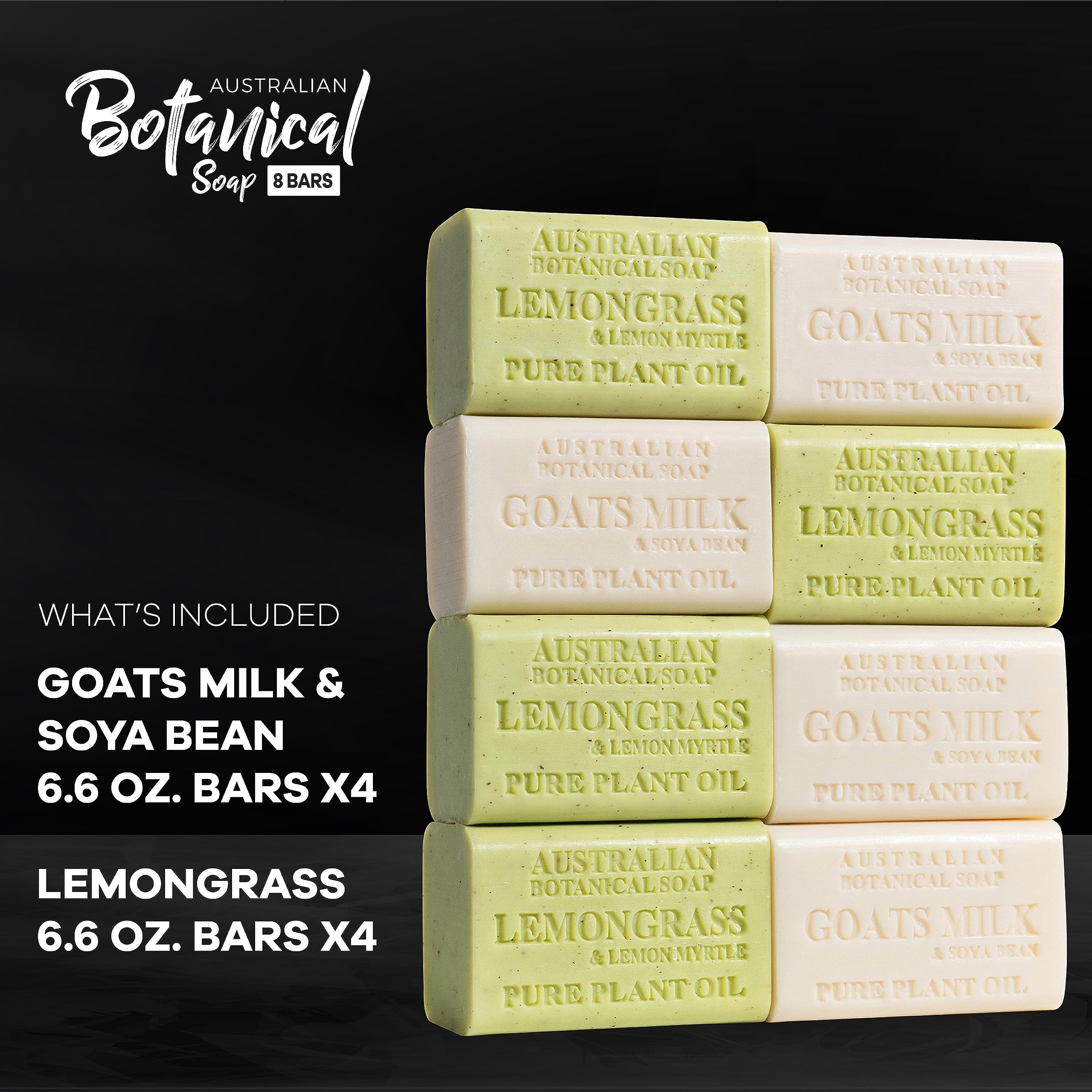 Australian Botanical Men's Soap Bars Duo Pack – Lemongrass & Goat Milk, 8 x 6.6 oz for Body & Beard