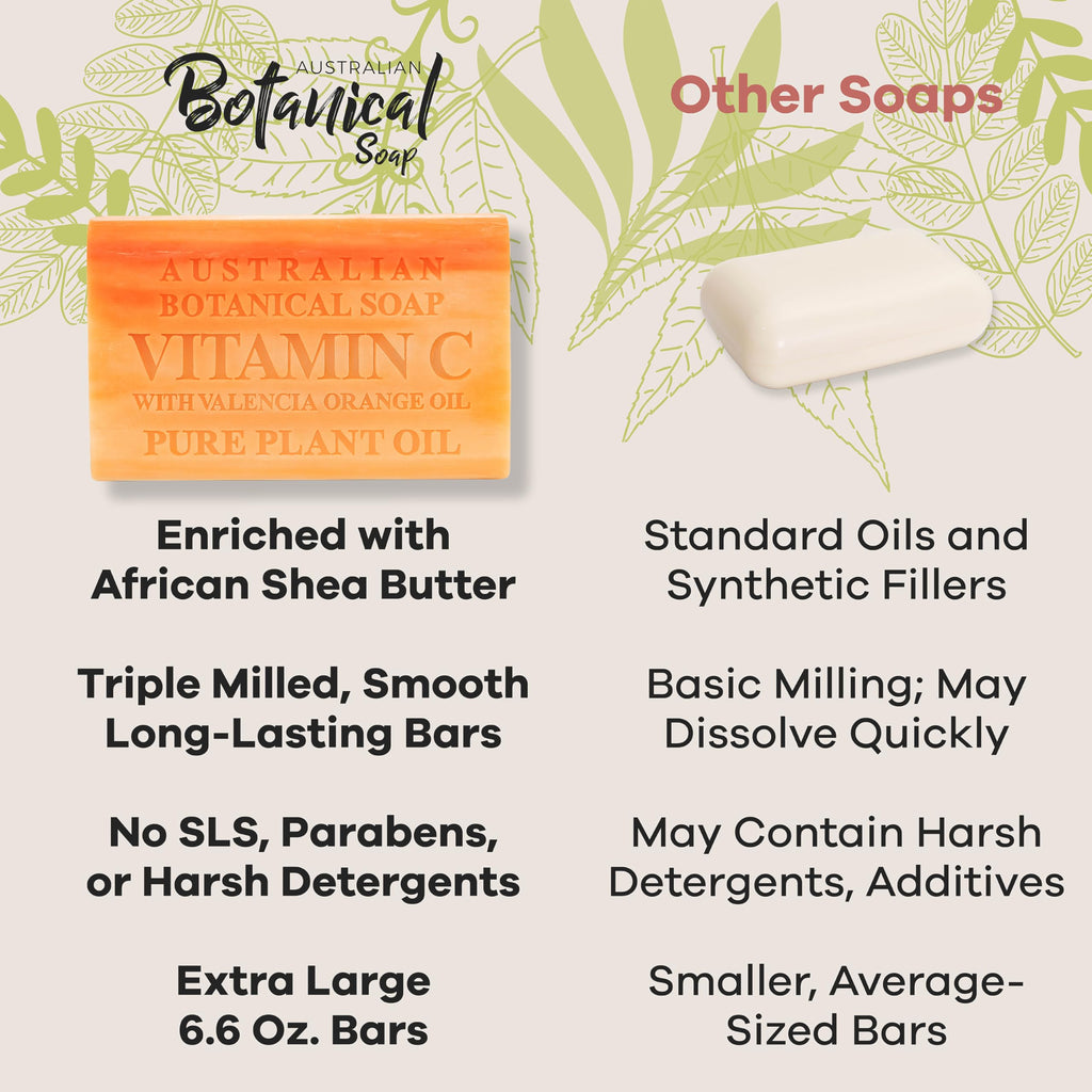 Australian Botanical Soap Valencia Orange Bar — Vitamin C, Triple Milled, 6.6 oz, Pack of 8