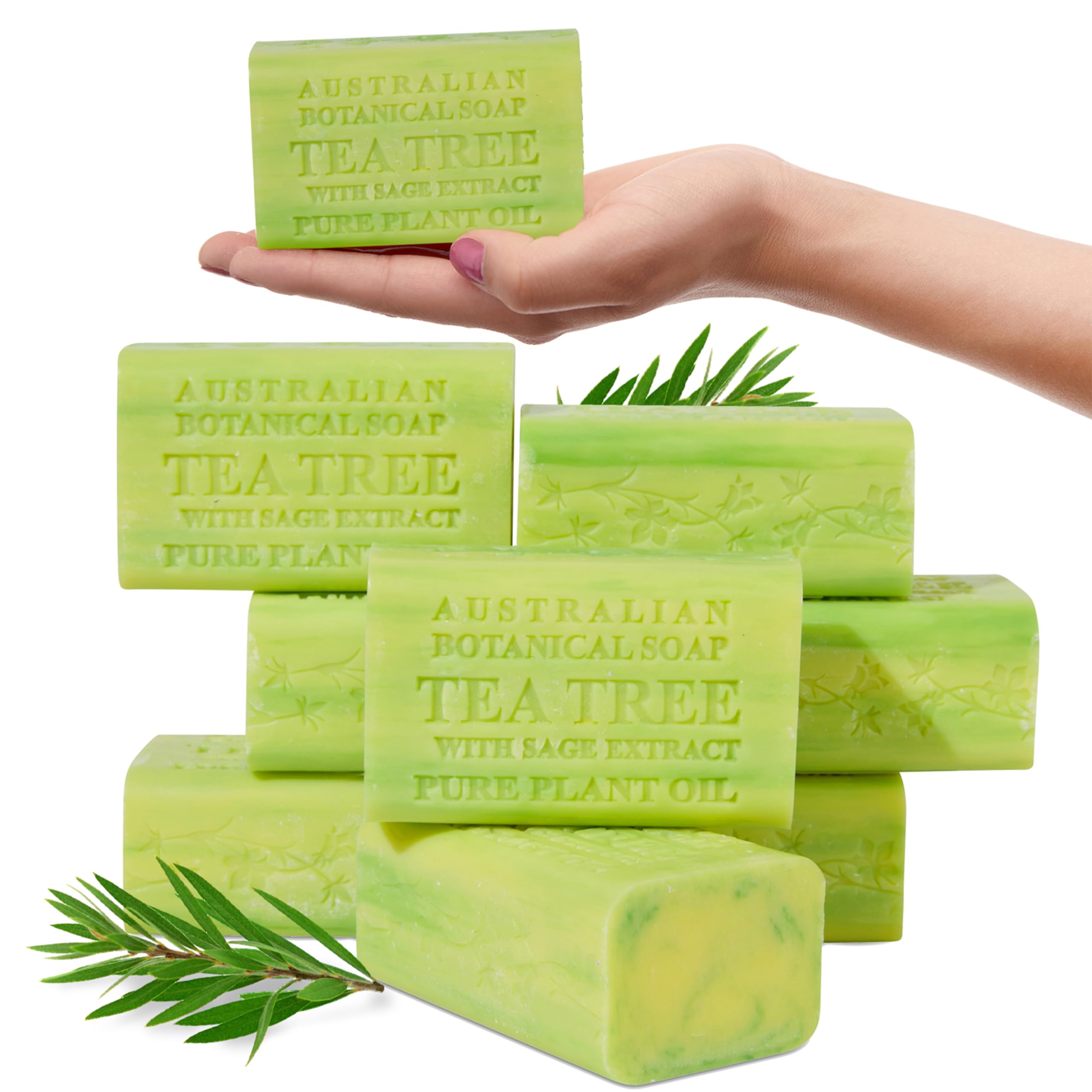 Australian Botanical Soap Tea Tree with Sage Extract – 6.6 oz Triple-Milled Bar, Pack of 8