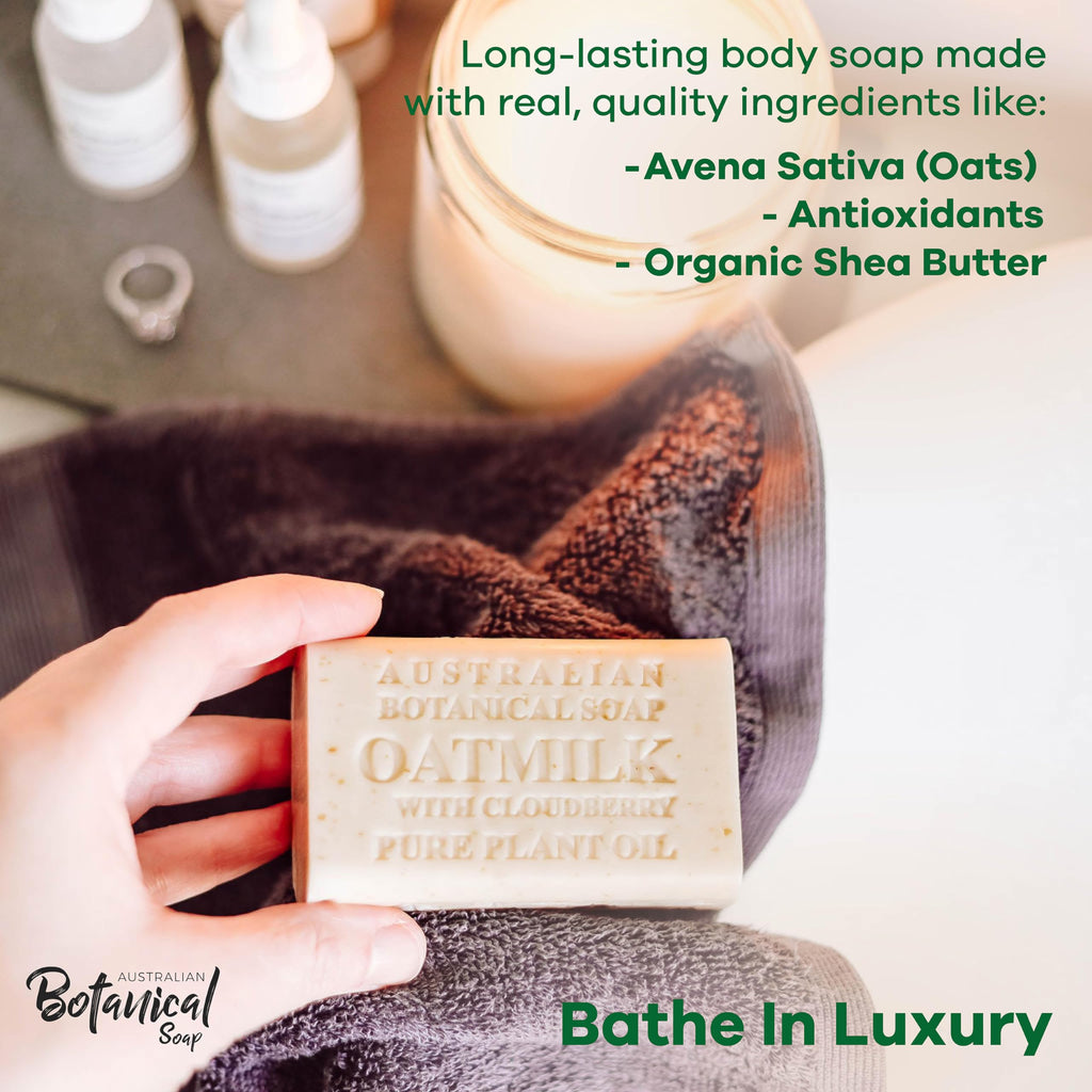 Australian Botanical Soap Oat Milk with Cloudberry – 6.6 oz Triple-Milled Bars, Pack of 8