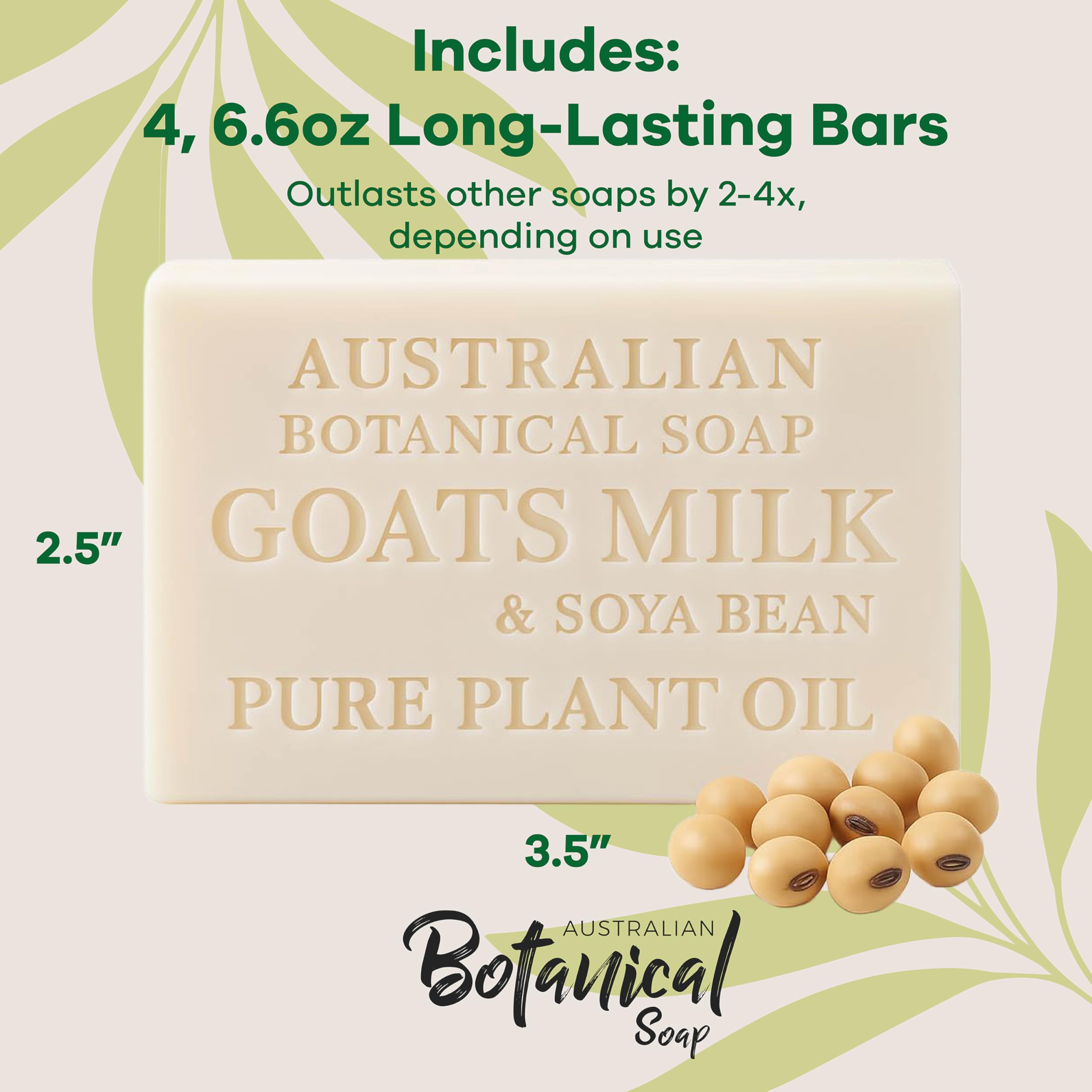 Australian Botanical Soap – Goat Milk Bars, 6.5 oz, Pack of 4 with Soya Bean Oil & Organic Shea Butter