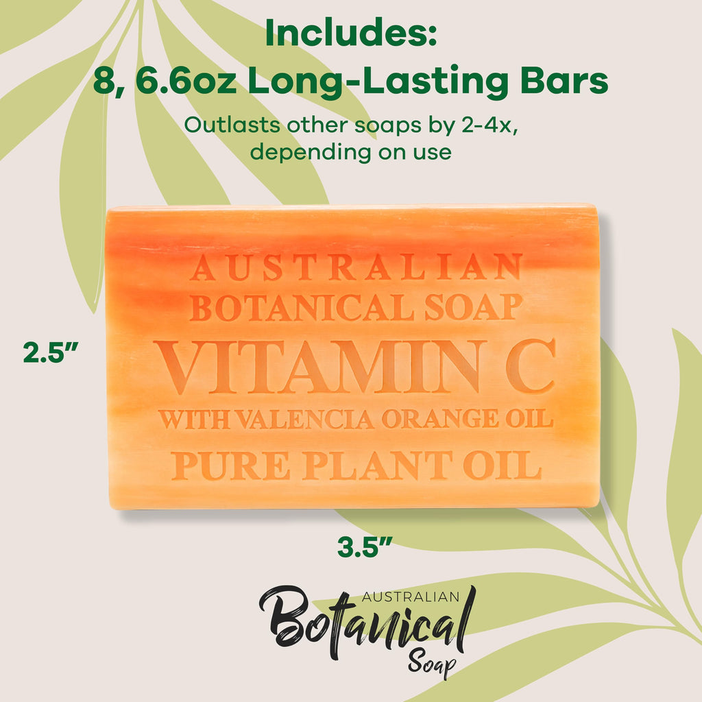 Australian Botanical Soap Valencia Orange Bar — Vitamin C, Triple Milled, 6.6 oz, Pack of 8