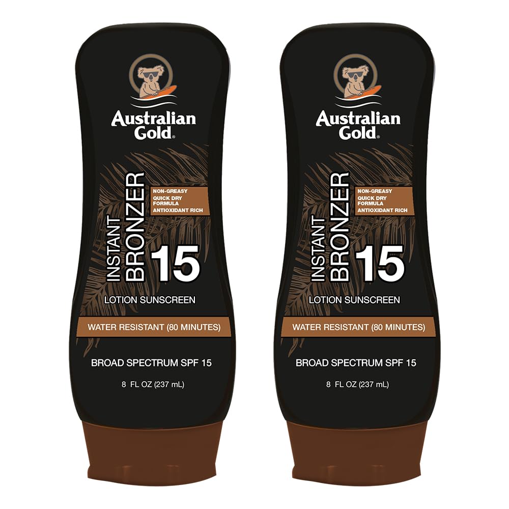 Australian Gold SPF 15 Lotion Bronzer Twin Pack – 8 fl oz x 2 | Broad Spectrum SPF 15 & Instant Bronze