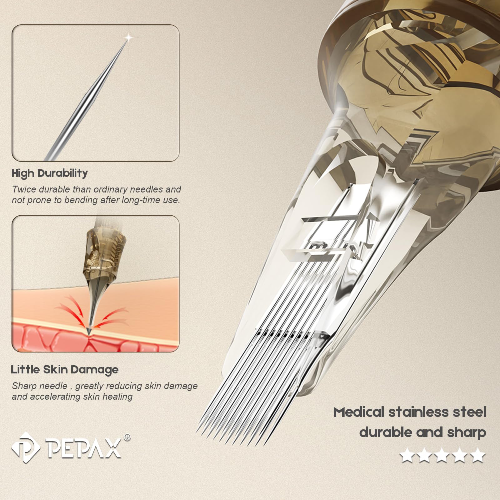 Autdor PEPAX Lance Tattoo Needles Cartridge 1013MGL – 20Pcs #10 Bugpin & 13 Magnum, 0.30mm, 5.0mm Taper, Safety Membrane