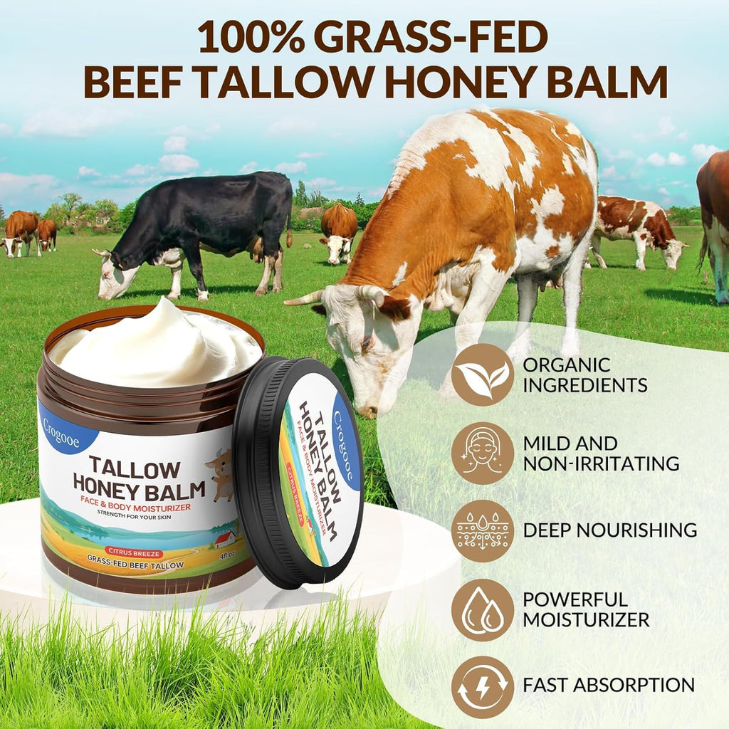 Auteli Beef Tallow Balm – 100% Grass-Fed Whipped Tallow & Honey Moisturizer (Citrus Breeze) 4 oz
