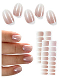 AutyaMee Semi Cured Gel Nail Strips – Chrome Ombre Beige, Pearl Glazed, 30 Pcs