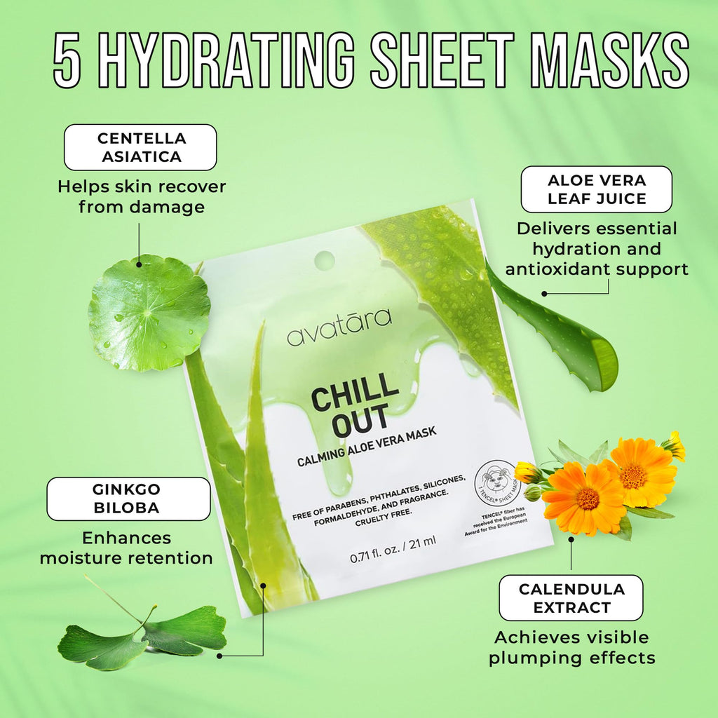 Avatara Chill Out Facial Mask 5 Sheets | Hydrating Hyaluronic Acid & Aloe Vera