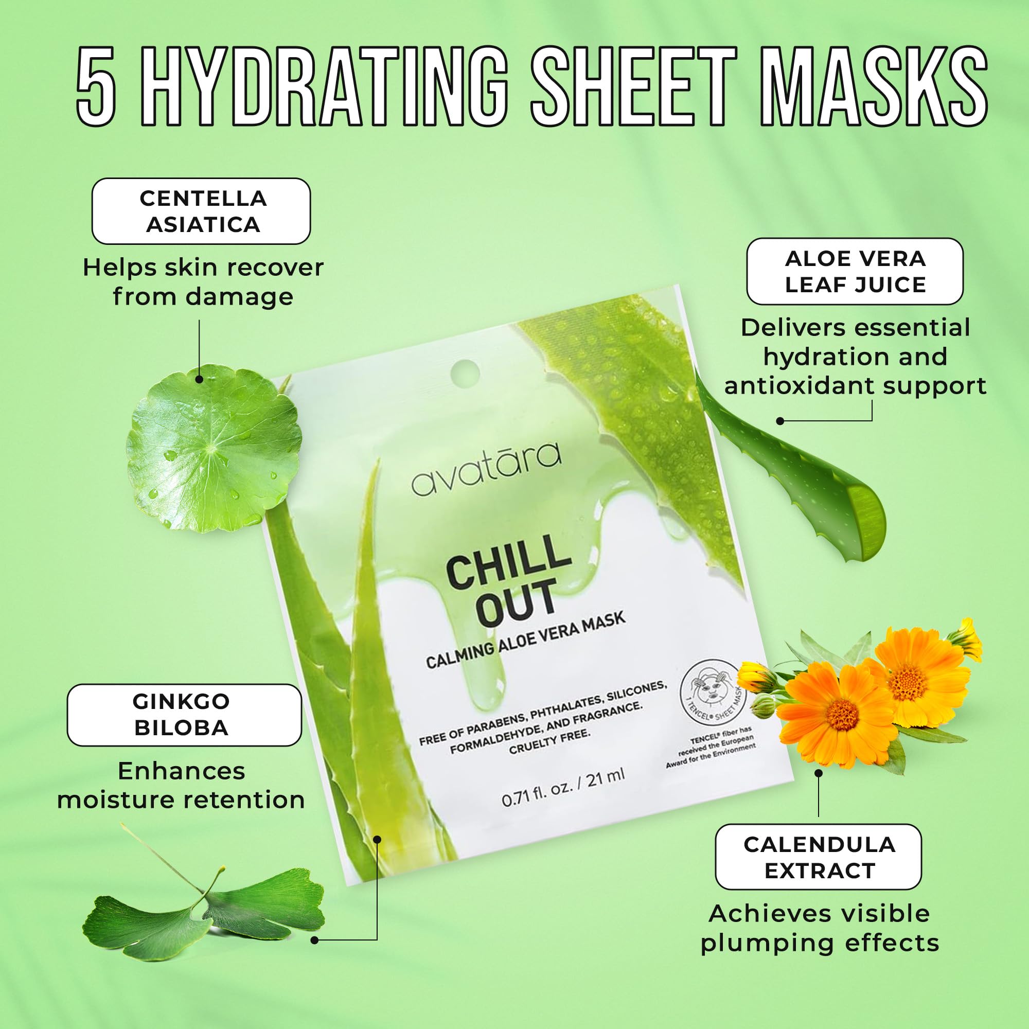 Avatara Chill Out Facial Mask 5 Sheets | Hydrating Hyaluronic Acid & Aloe Vera