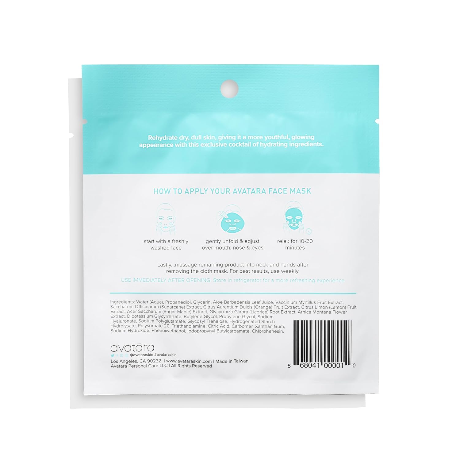 Avatara Drink Up Facial Mask – Hydrating 15-Sheet Mask with Aloe Vera & Licorice Root