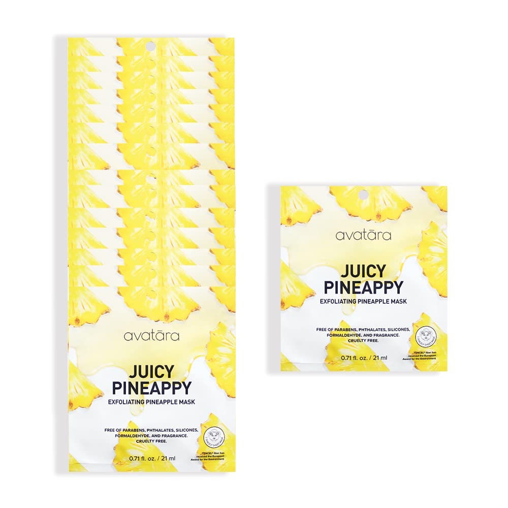 Avatara Juicy Pineappy Exfoliating Facial Mask – 15 Sheets | Pineapple Extracts & Clean Ingredients