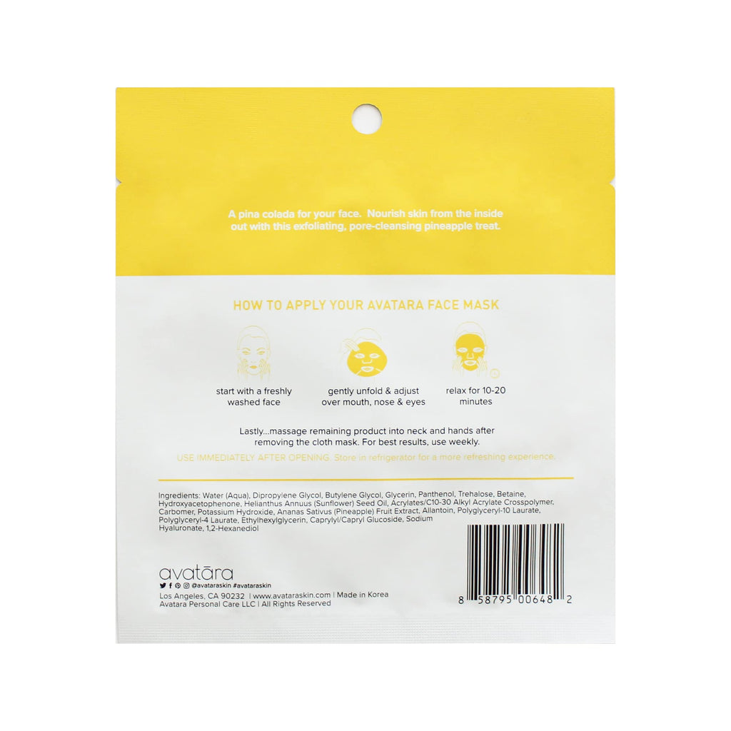 Avatara Juicy Pineappy Exfoliating Facial Mask – 15 Sheets | Pineapple Extracts & Clean Ingredients