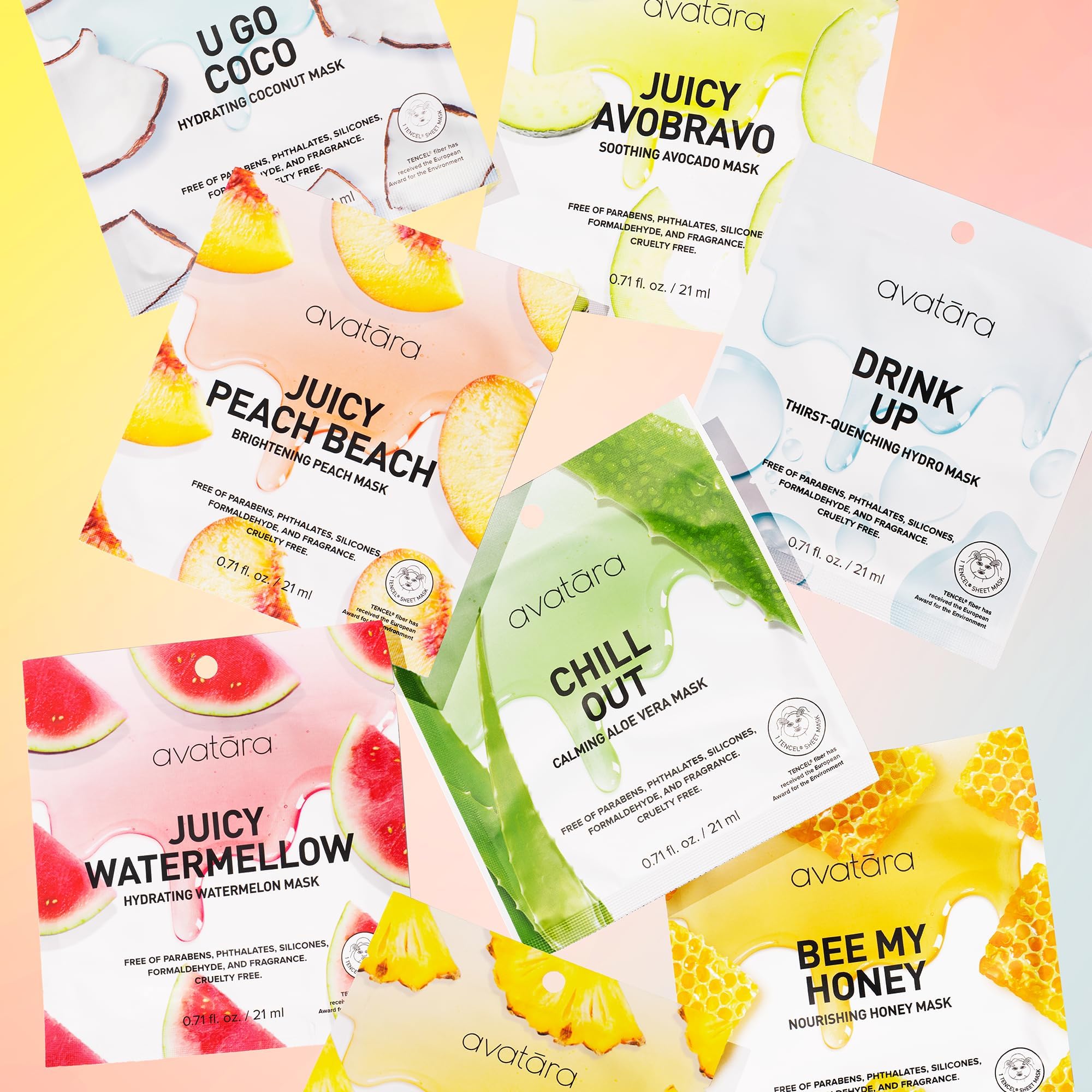 Avatara Sheet Mask Set – 10 Hydrating Facial Masks, Tencel Fiber, All Skin Types