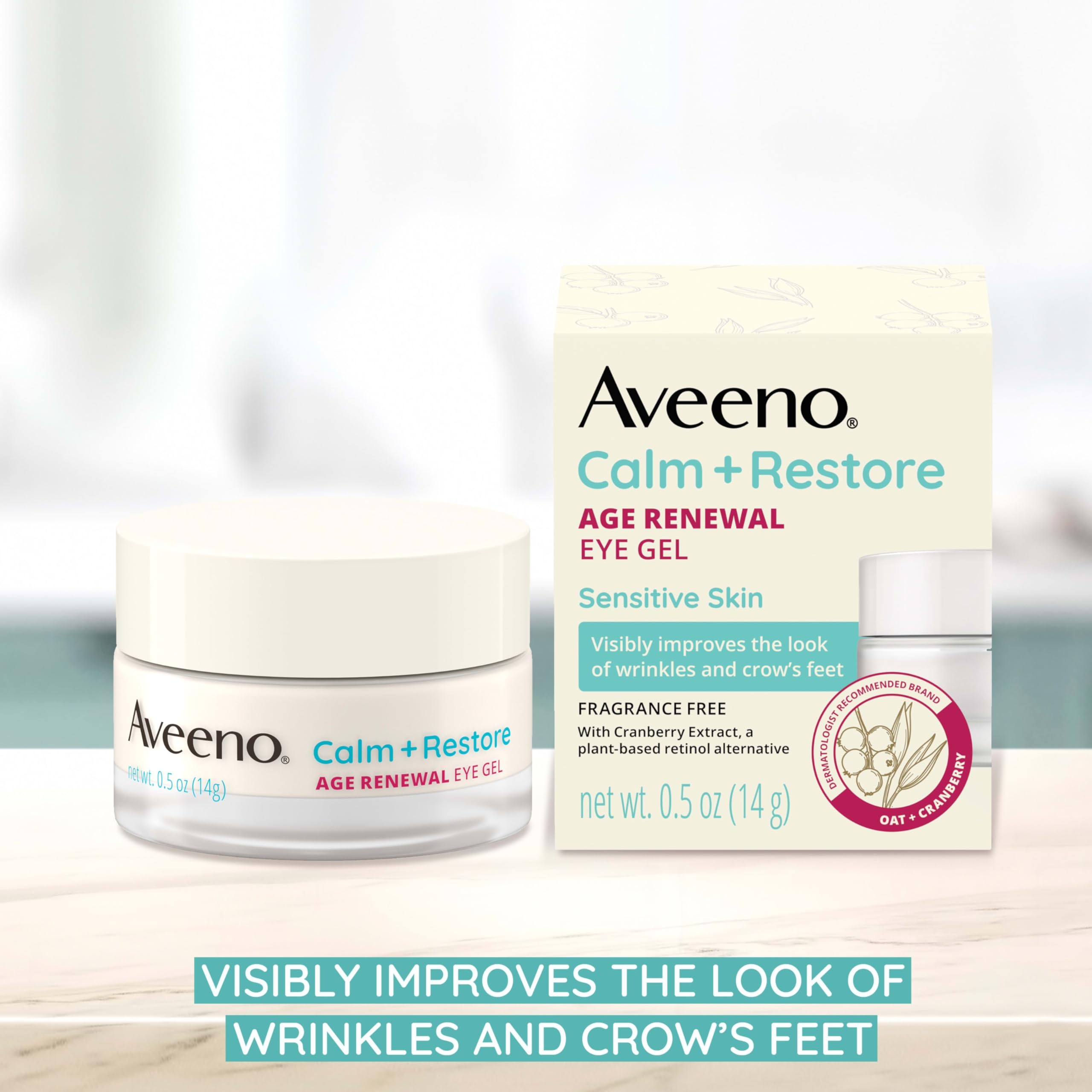 Aveeno Calm and Restore Age Renewal Eye Gel – Fragrance-Free, Oat & Cranberry, 0.5 oz