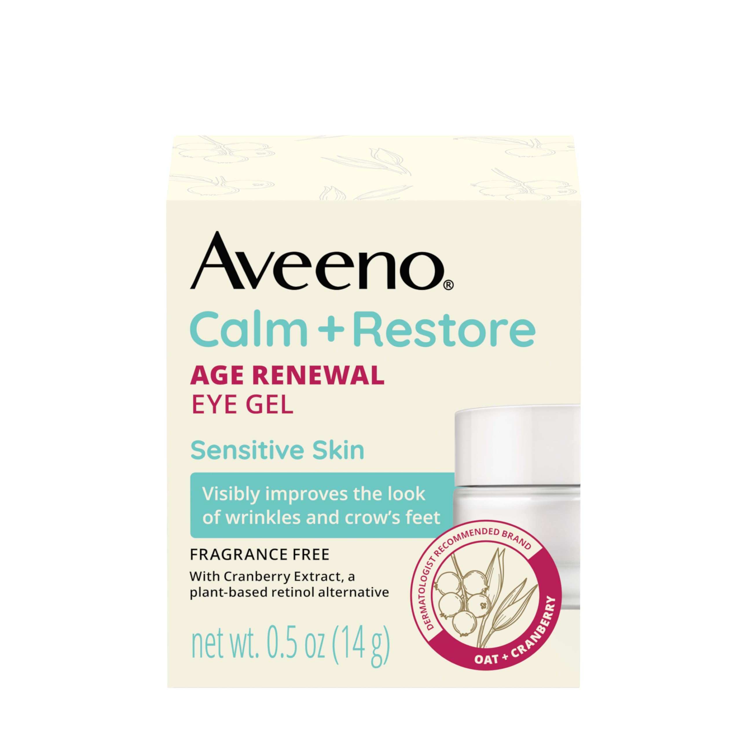 Aveeno Calm and Restore Age Renewal Eye Gel – Fragrance-Free, Oat & Cranberry, 0.5 oz