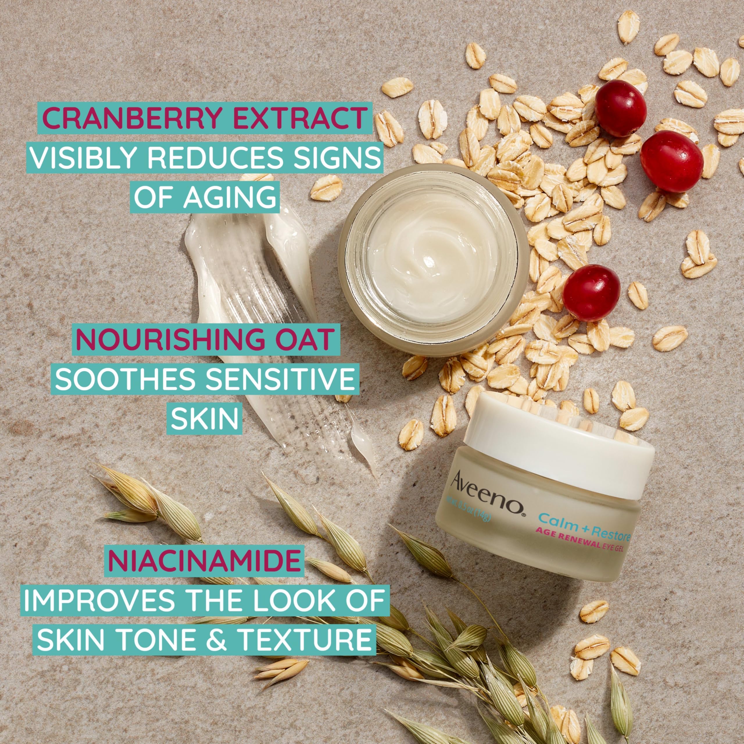 Aveeno Calm and Restore Age Renewal Eye Gel – Fragrance-Free, Oat & Cranberry, 0.5 oz