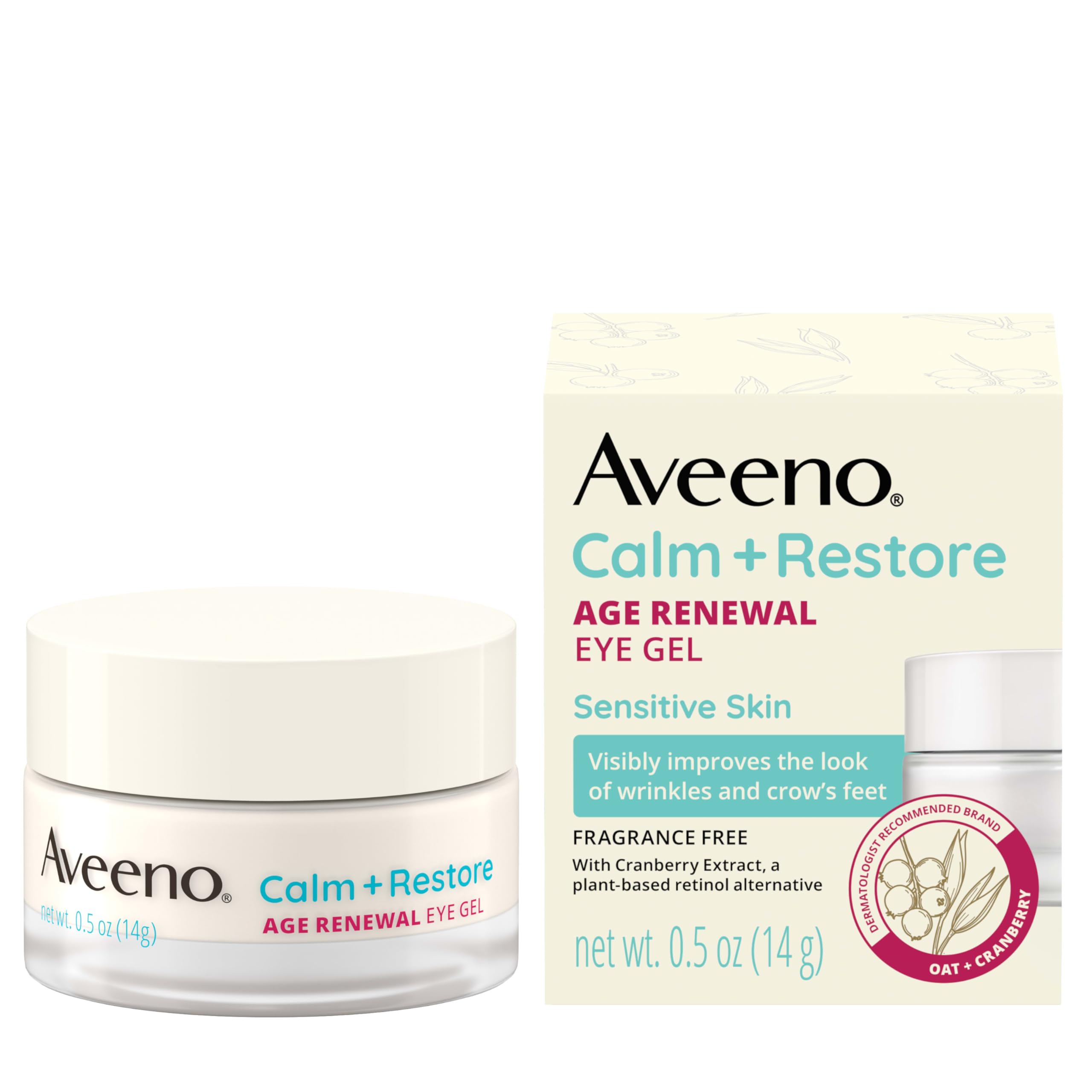 Aveeno Calm and Restore Age Renewal Eye Gel – Fragrance-Free, Oat & Cranberry, 0.5 oz