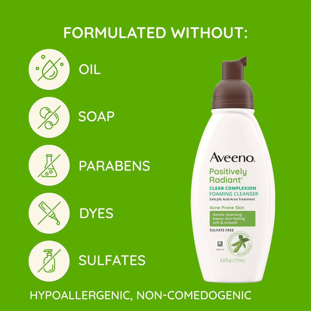 Aveeno Clear Complexion Foaming Cleanser with Salicylic Acid — 3-Pack, Oil-Free