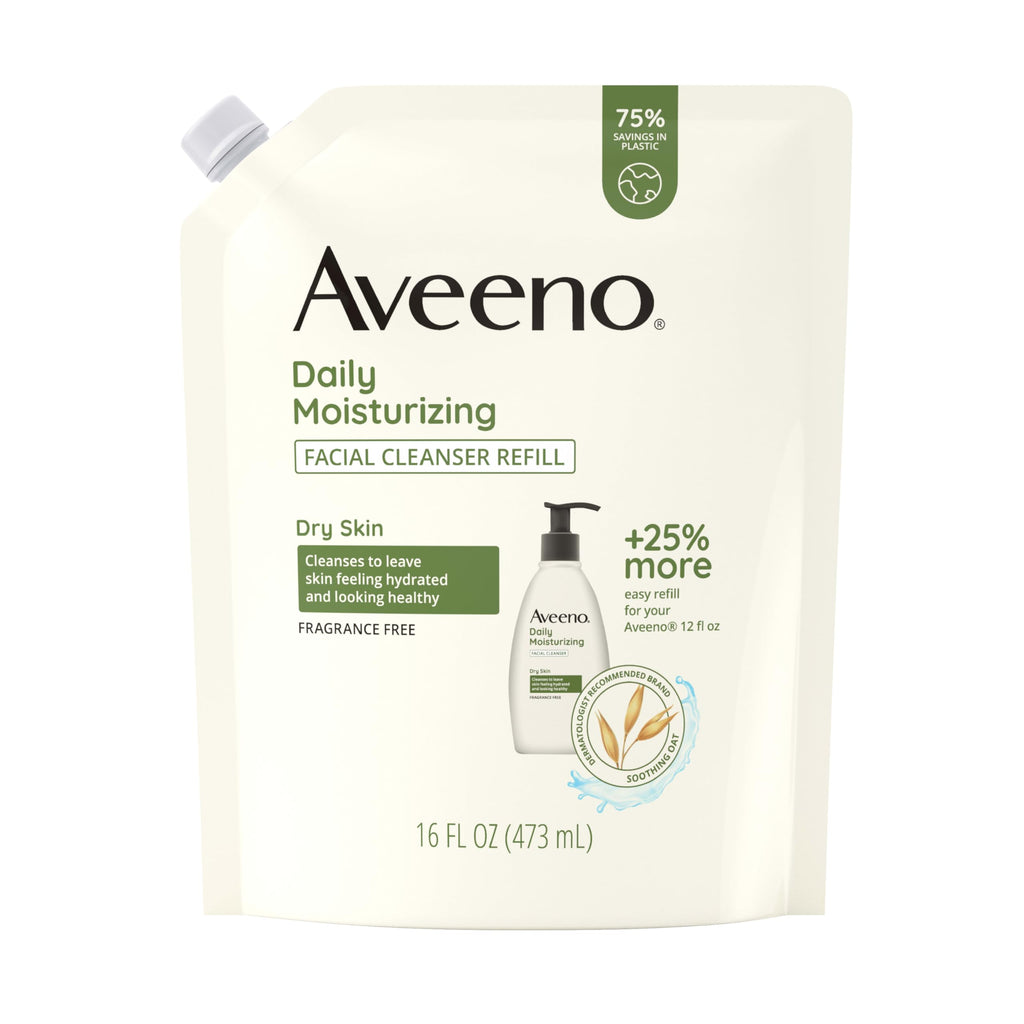 Aveeno Daily Moisturizing Facial Cleanser Refill Pouch – Oat, Fragrance-Free, 16 fl oz