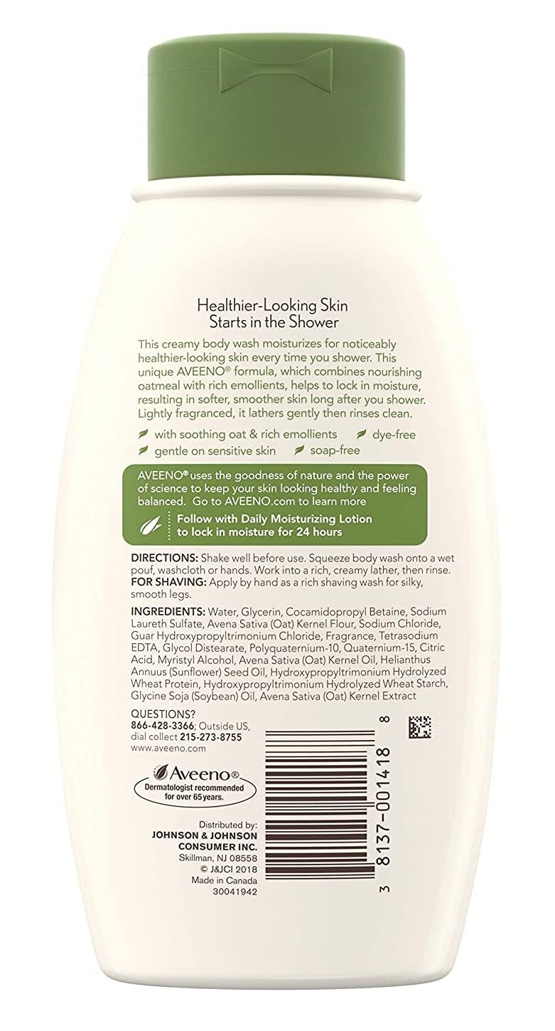 Aveeno Daily Moisturizing Body Wash – 12 oz / 354 ml (Pack of 2) | Gentle, Soap-Free Hydration for Dry Skin