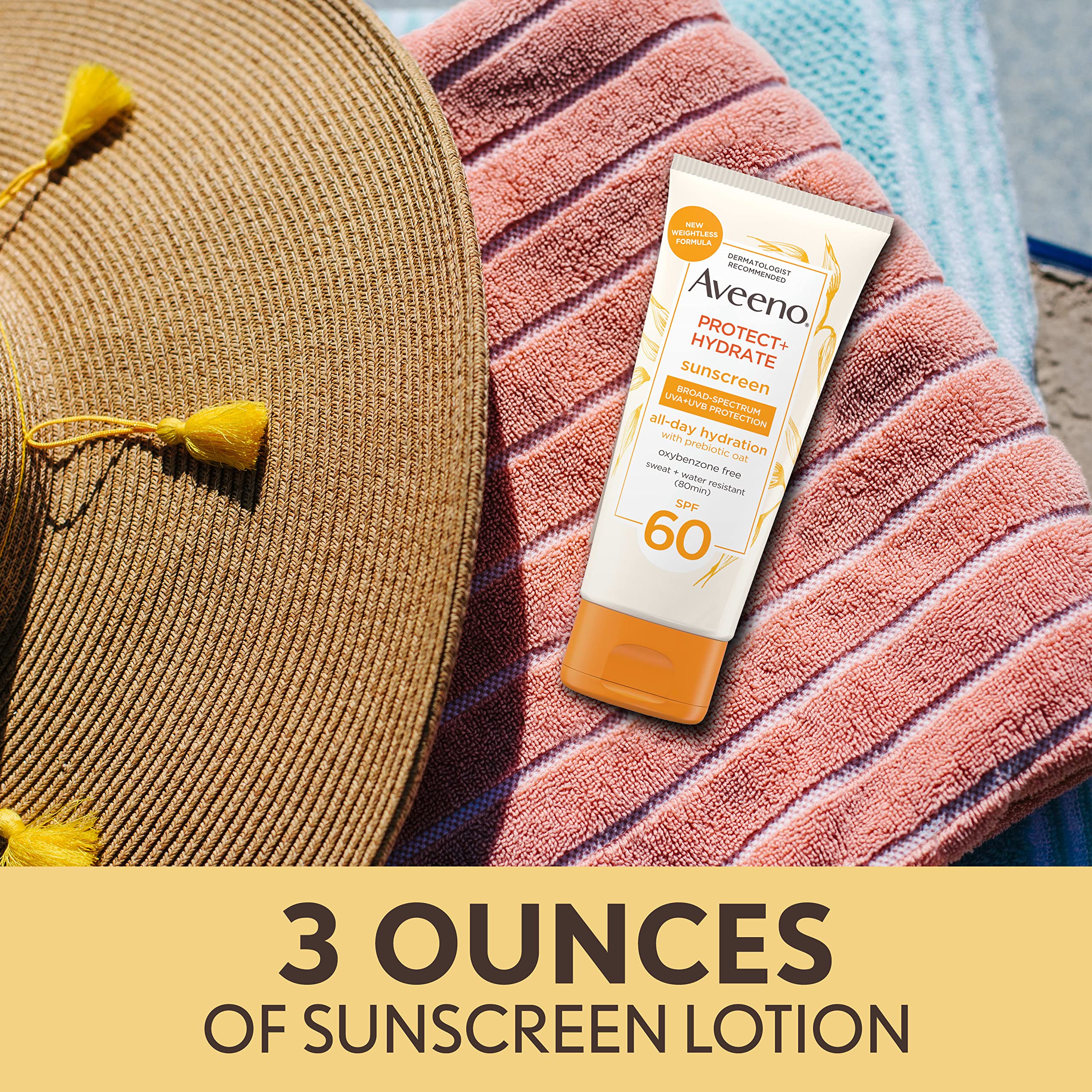 Aveeno Protect + Hydrate SPF 60 Body Sunscreen Lotion | Lightweight, Hydrating Protection