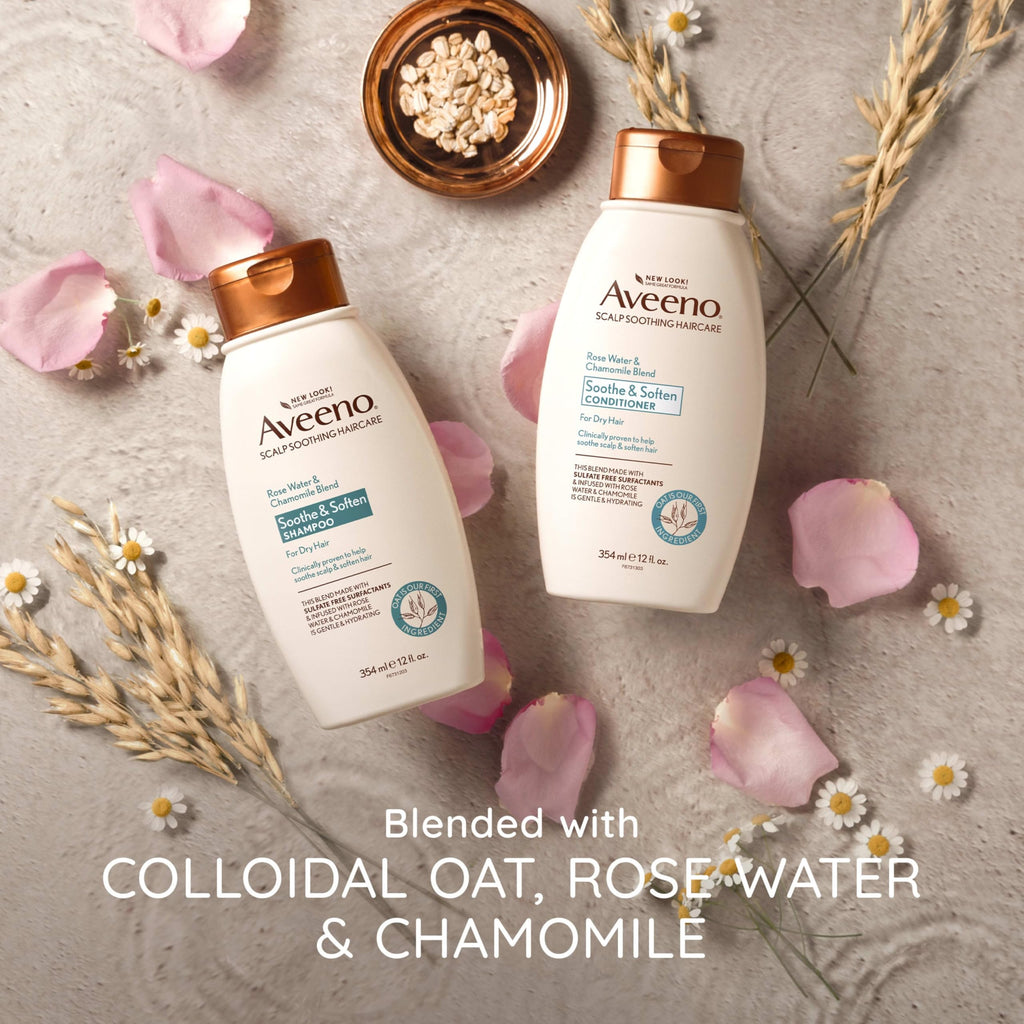 Aveeno Rose Water & Chamomile Shampoo for Dry Hair – Hydrating & Gentle