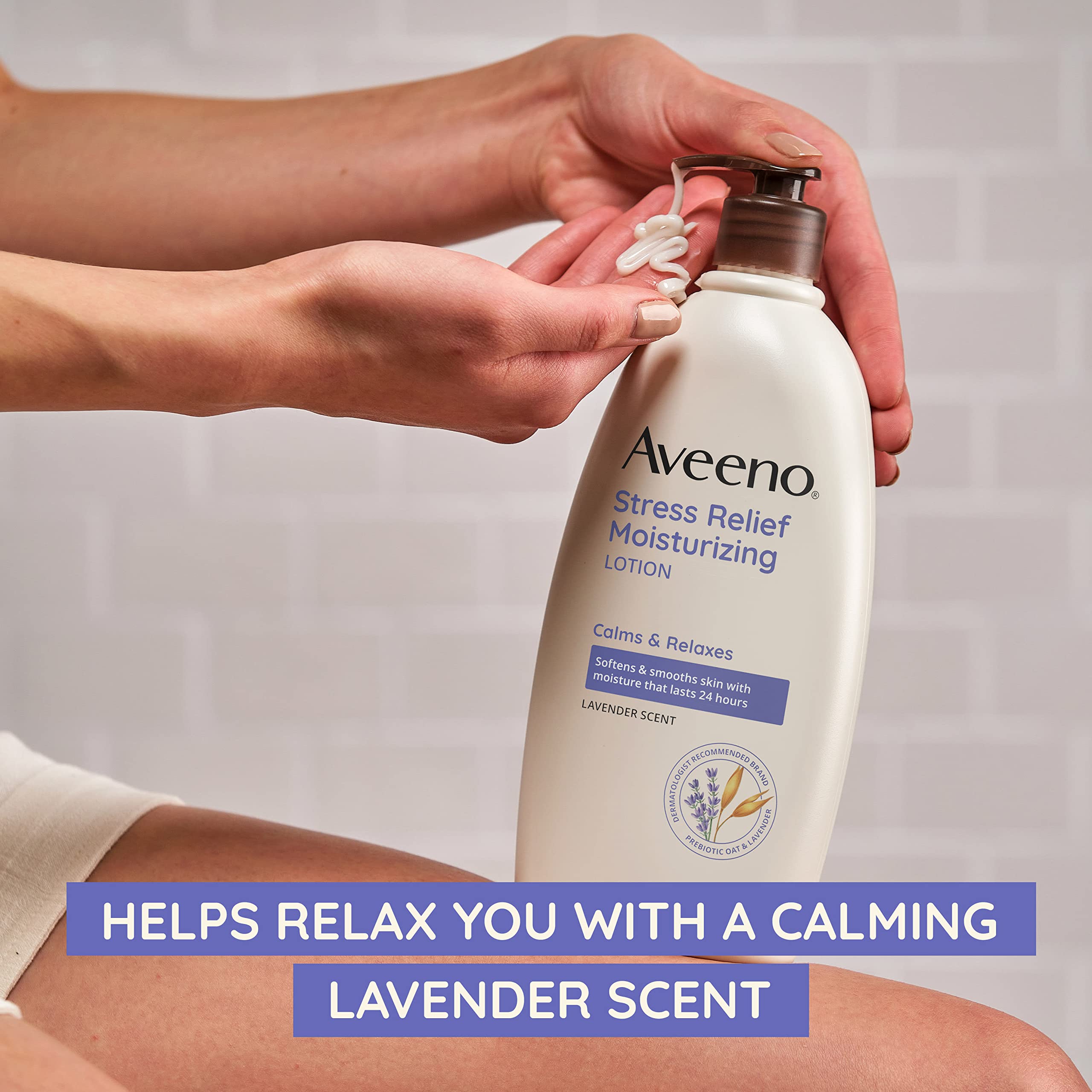 Aveeno Stress Relief Moisturizing Lotion with Lavender and Prebiotic Oat — 2.5 fl oz Travel Size, 12 Pack