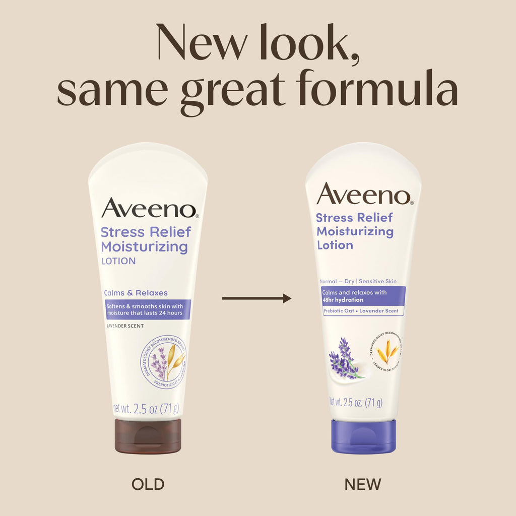 Aveeno Stress Relief Moisturizing Lotion with Lavender and Prebiotic Oat — 2.5 fl oz Travel Size, 12 Pack
