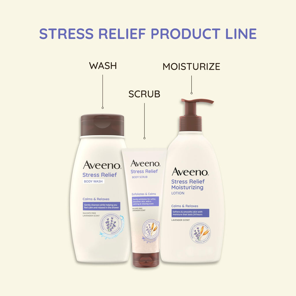 Aveeno Stress Relief Moisturizing Lotion with Lavender and Prebiotic Oat — 2.5 fl oz Travel Size, 12 Pack