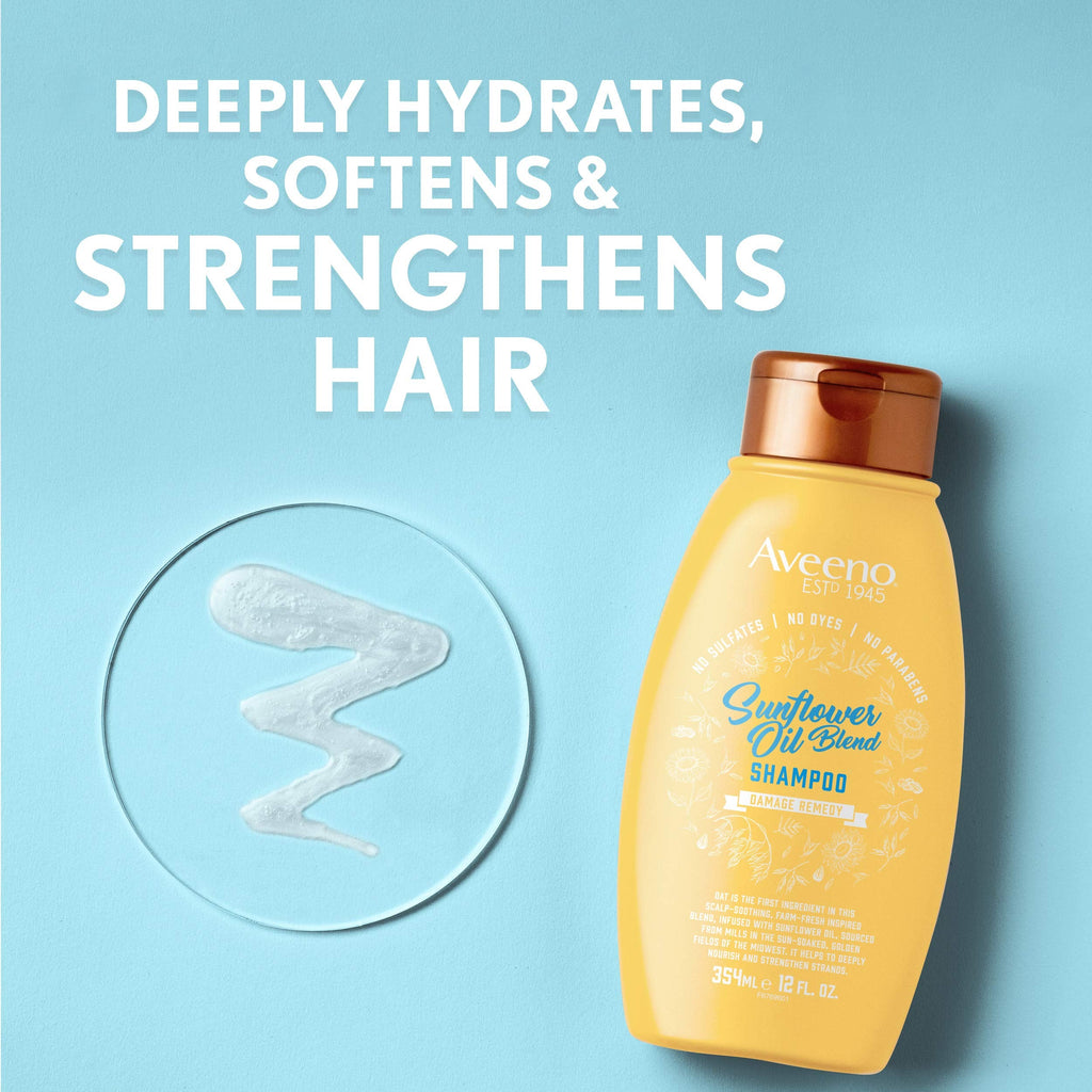 Aveeno Deep Moisturizing Sunflower Oil Blend Shampoo with Oat – Sulfate & Paraben Free for Dry Damaged Hair (12 oz)
